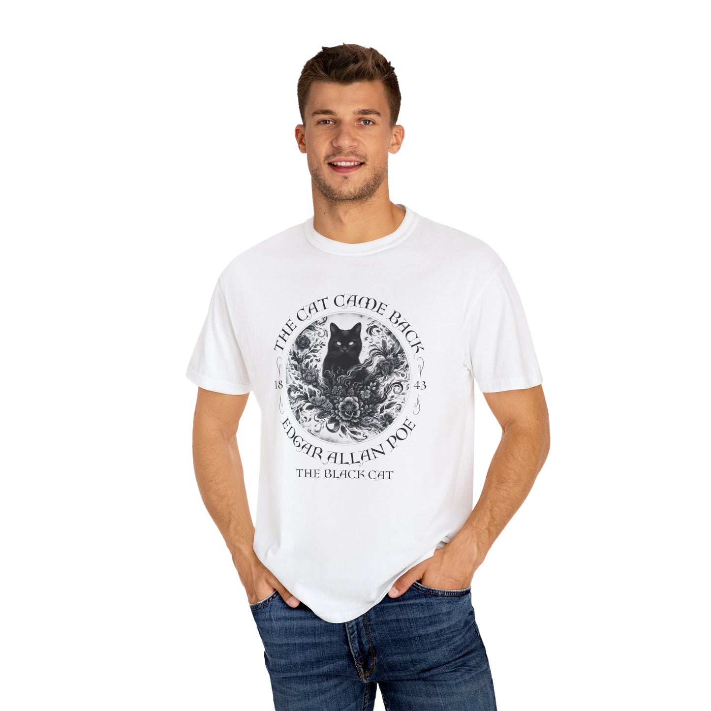 Gothic Cat TShirt Edgar Allan Poe The Black Cat Dark Academia Cottagecore Aesthetic Book Lover Gift Haunting Apparel Halloween Fall Tee T-Shirt Printify