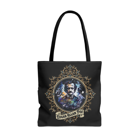 Edgar Allan Poe Tote Bag, Vintage Poet, Poetry Lover Shoulder Bag, Dark Academia, Literary, Bookish, Bookclub Gift, Fall Autumn Project Bag Bags Printify Large