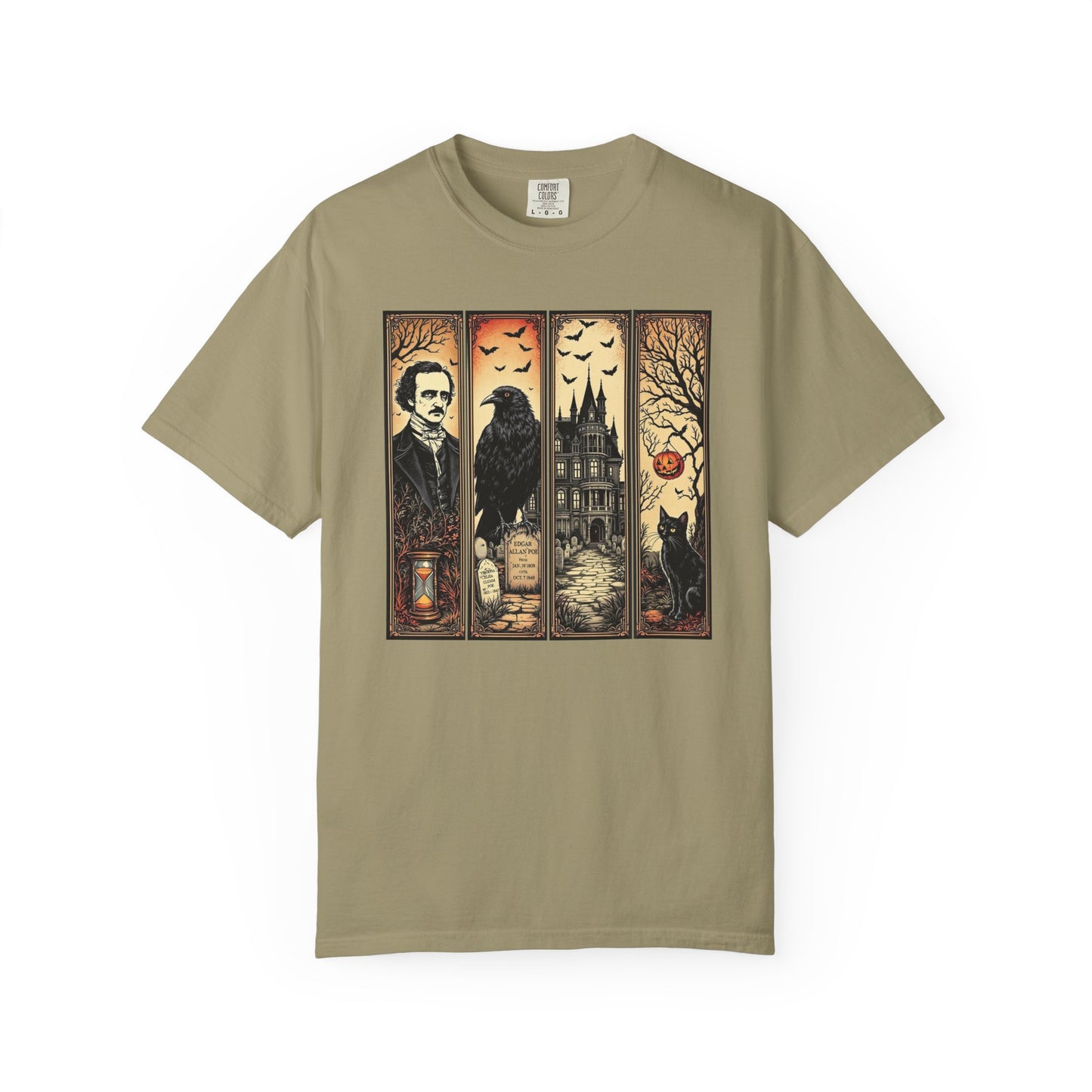 Edgar Allan Poe T-Shirt Gothic Graphic Tee The Raven Nevermore Quote Horror Literature Shirt Dark Academia Aesthetic Halloween Party Gift T-Shirt Printify Khaki S