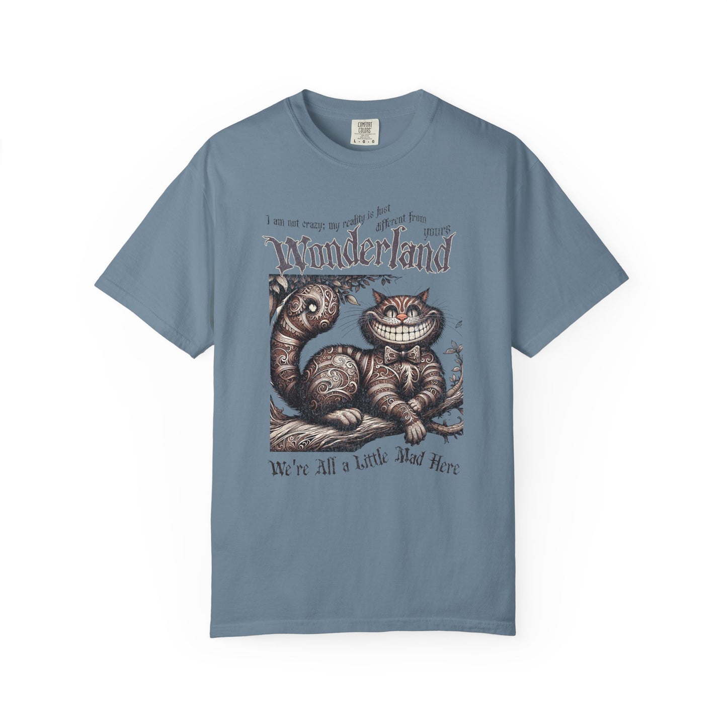Cheshire Cat Alice in Wonderland TShirt Comfort Colors Oversized T-Shirt Dark Academia Mad Hatter Tea Party Bookish Book Lover Booktok Gift T-Shirt Printify Ice Blue S