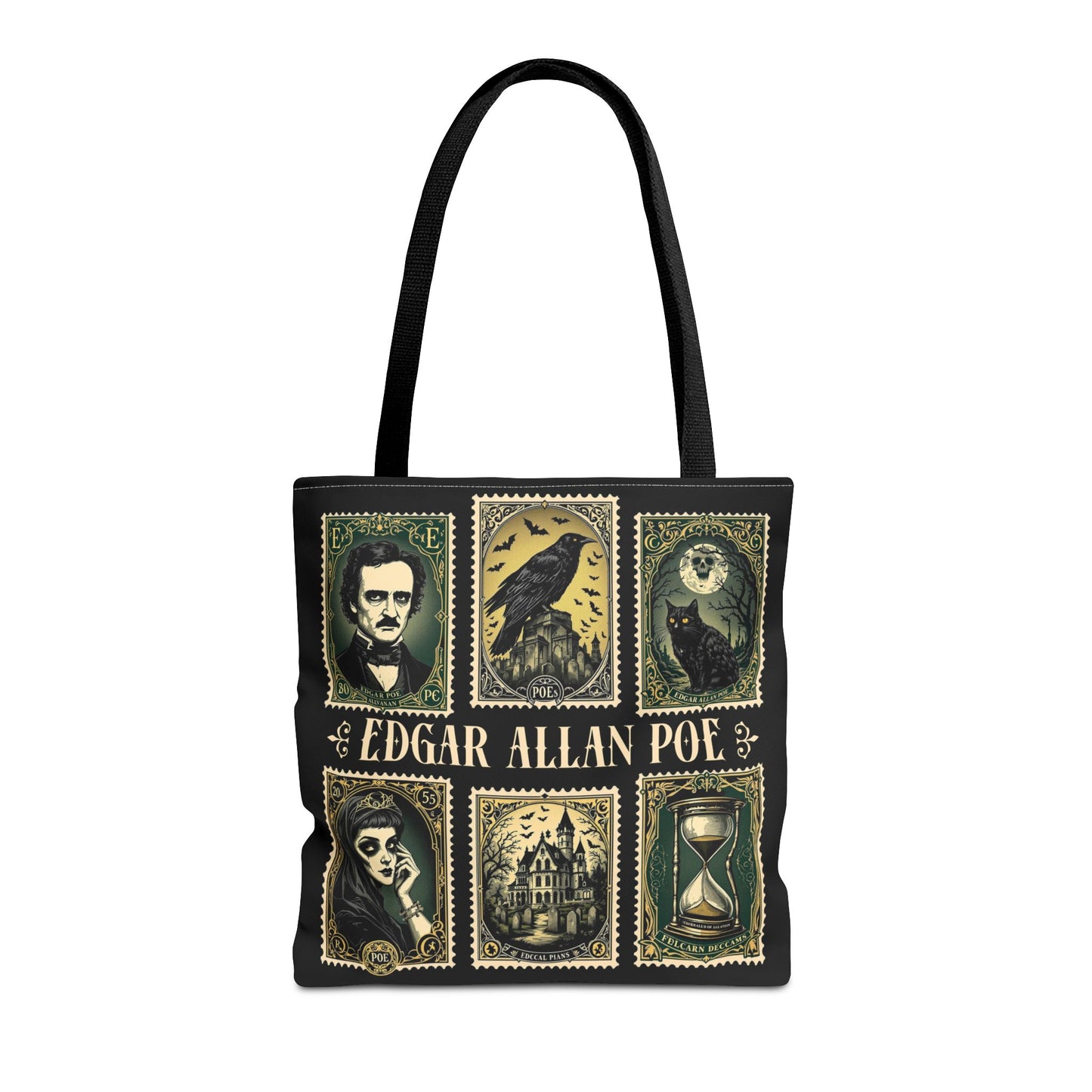 Edgar Allan Poe Tote Bag Gothic Literary Gift for Book Lover Dark Academia Macabre Accessory Halloween Tote Fall School Bag for Poetember Bags Printify 16" × 16'' Black