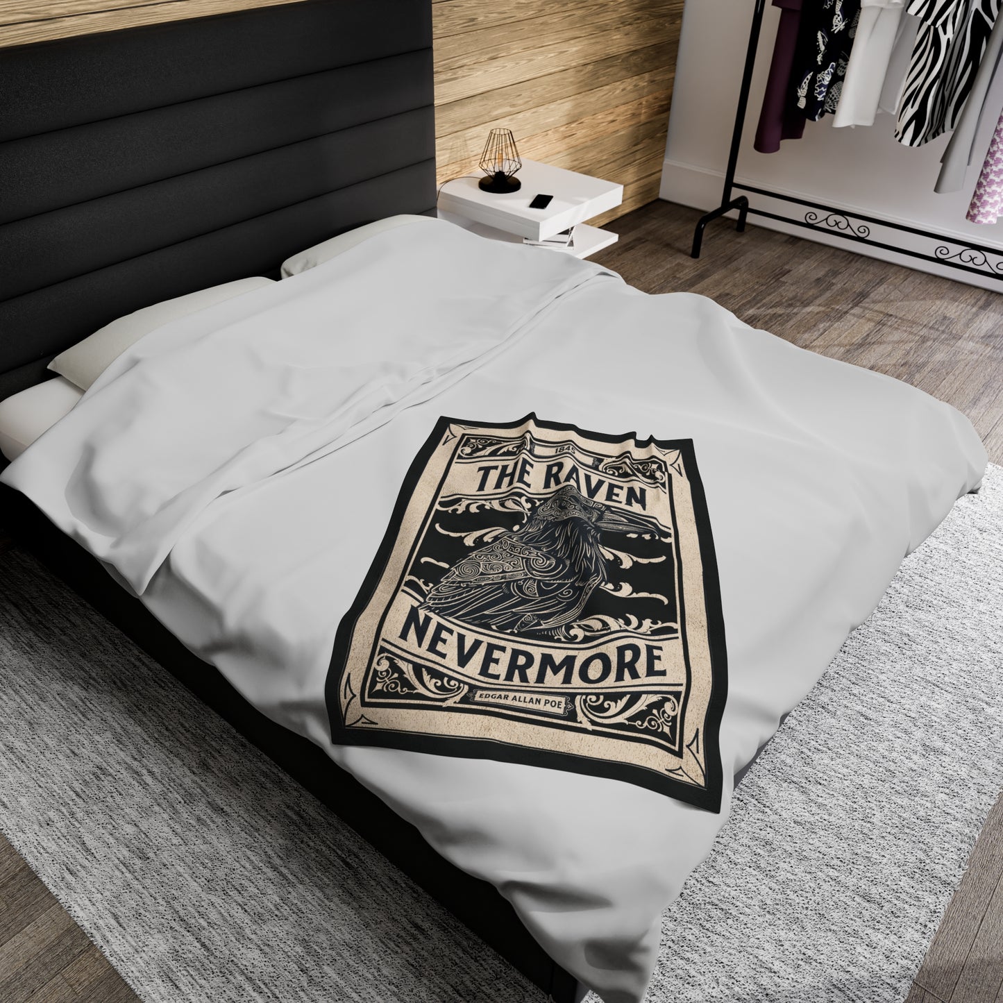 Edgar Allan Poe, Nevermore The Raven Throw Blanket, Book Lover Reading Blanket, Gothic Light, Dark Academia, Horror Movie Watching Blanket All Over Prints Printify
