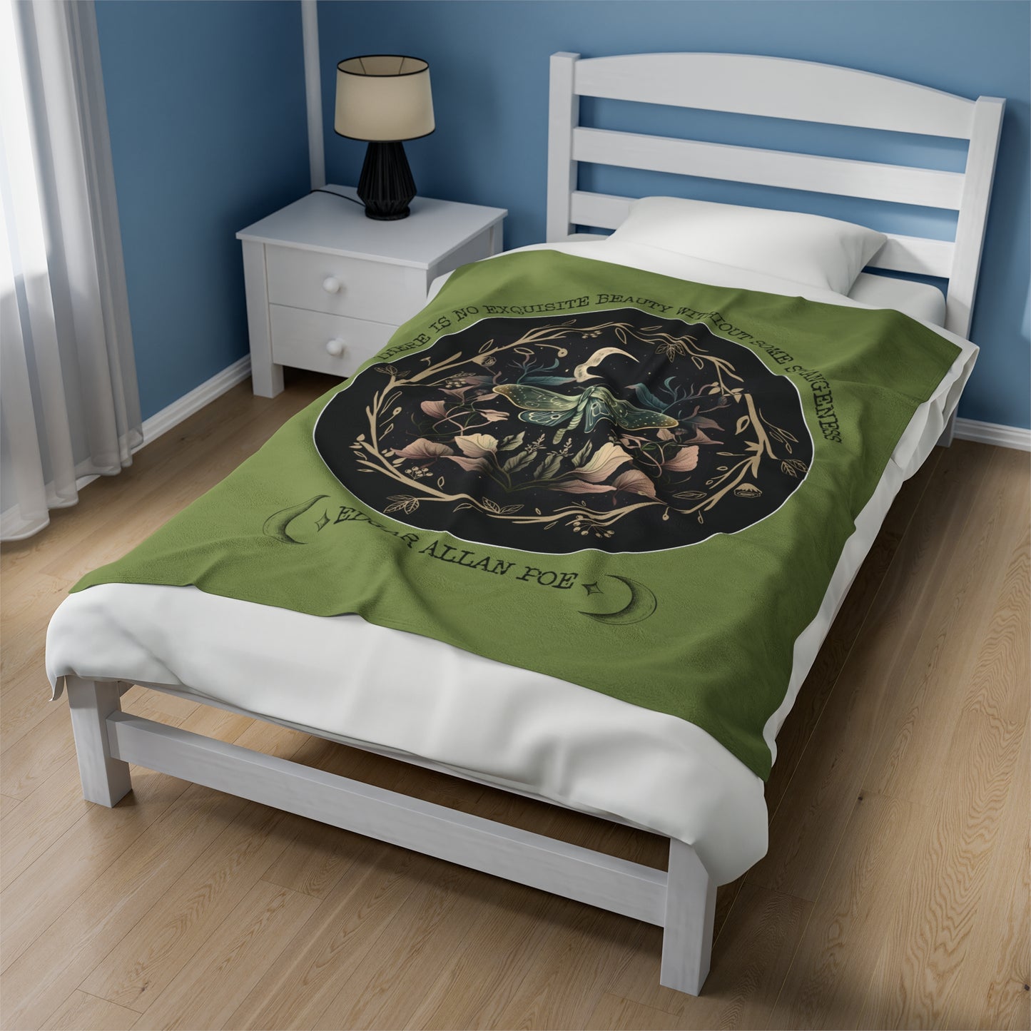 Edgar Allan Poe, Fairycore Nightgarden Throw Blanket, Book Lover Reading Blanket, Gothic Light, Dark Academia, Horror Movie Watching Blanket All Over Prints Printify
