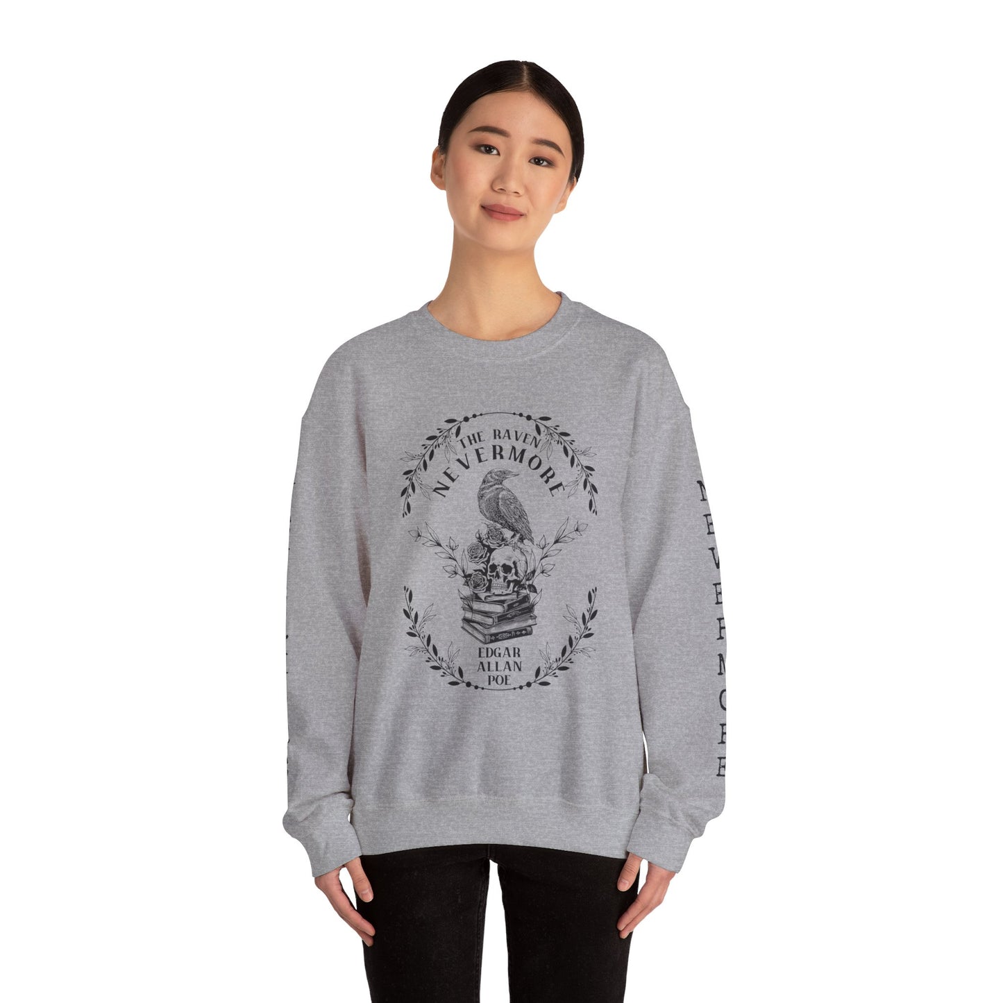 Edgar Allan Poe, Nevermore The Raven Sweatshirt, Book Lover, Halloween, Haunting Gothic Gift, Light, Dark Academia, Horror Movie Sweater Sweatshirt Printify