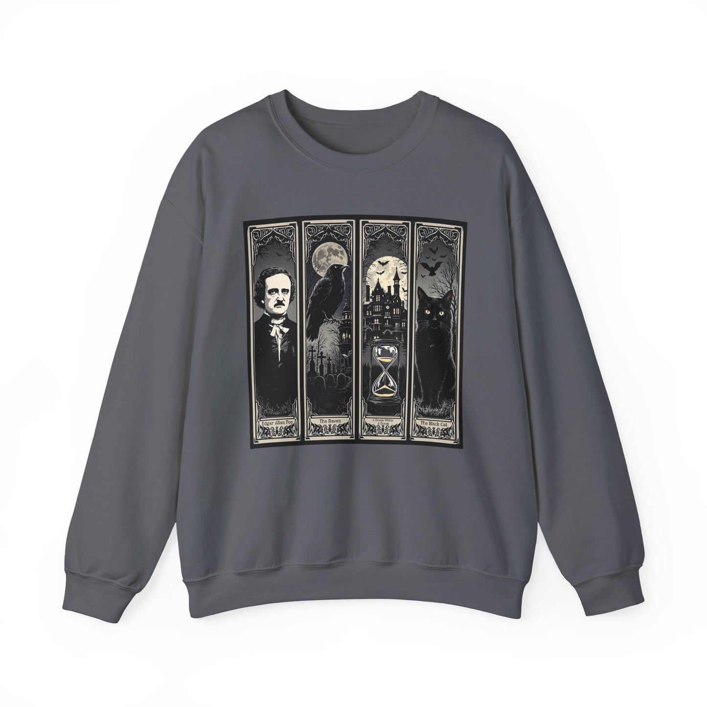 Edgar Allan Poe Sweatshirt The Raven Nevermore Gothic Horror Sweater Dark Academia Macabre Halloween Gift for Book Lovers Birthday Christmas Sweatshirt Printify Charcoal S