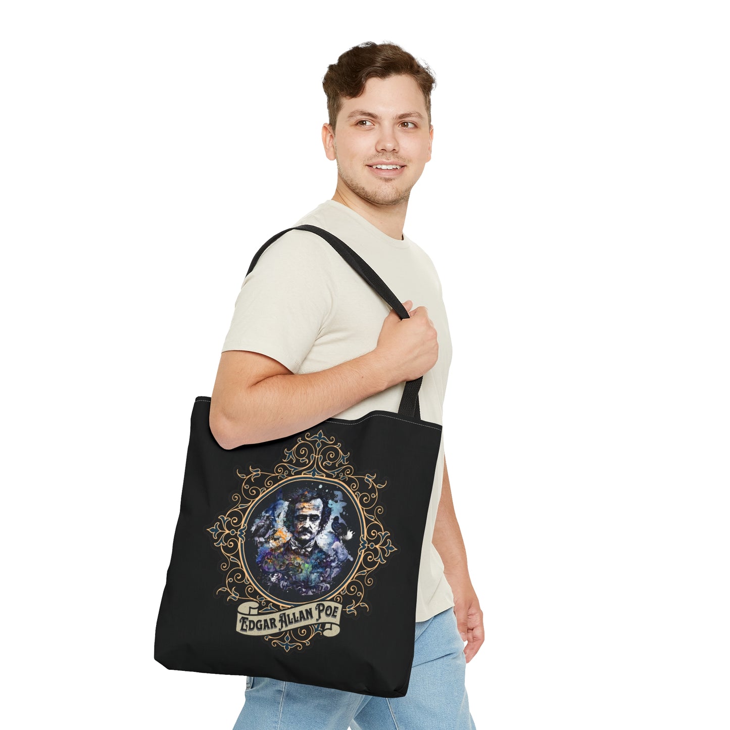 Edgar Allan Poe Tote Bag, Vintage Poet, Poetry Lover Shoulder Bag, Dark Academia, Literary, Bookish, Bookclub Gift, Fall Autumn Project Bag Bags Printify