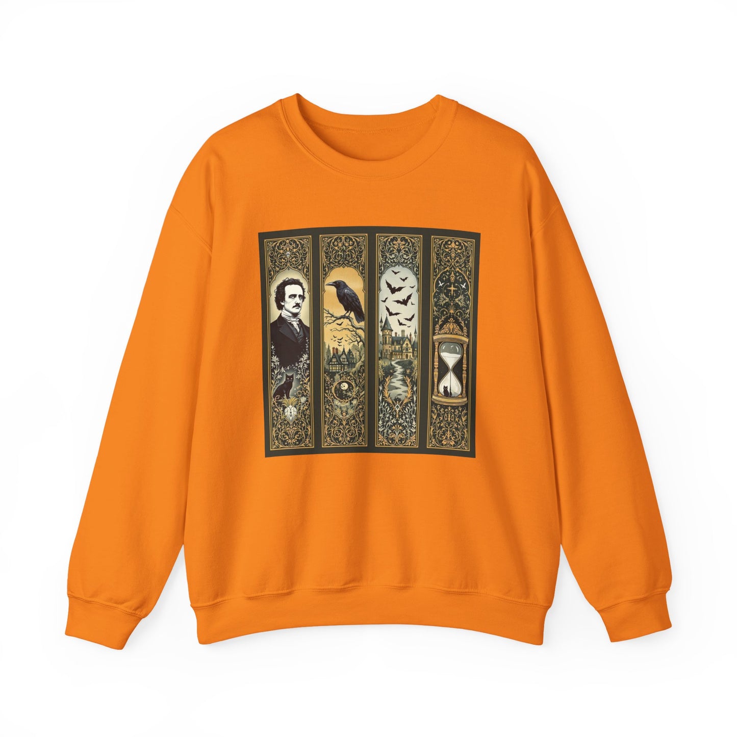 Edgar Allan Poe Sweatshirt The Raven Nevermore Gothic Horror Sweater Dark Academia Macabre Halloween Gift for Book Lovers Birthday Christmas Sweatshirt Printify Safety Orange S