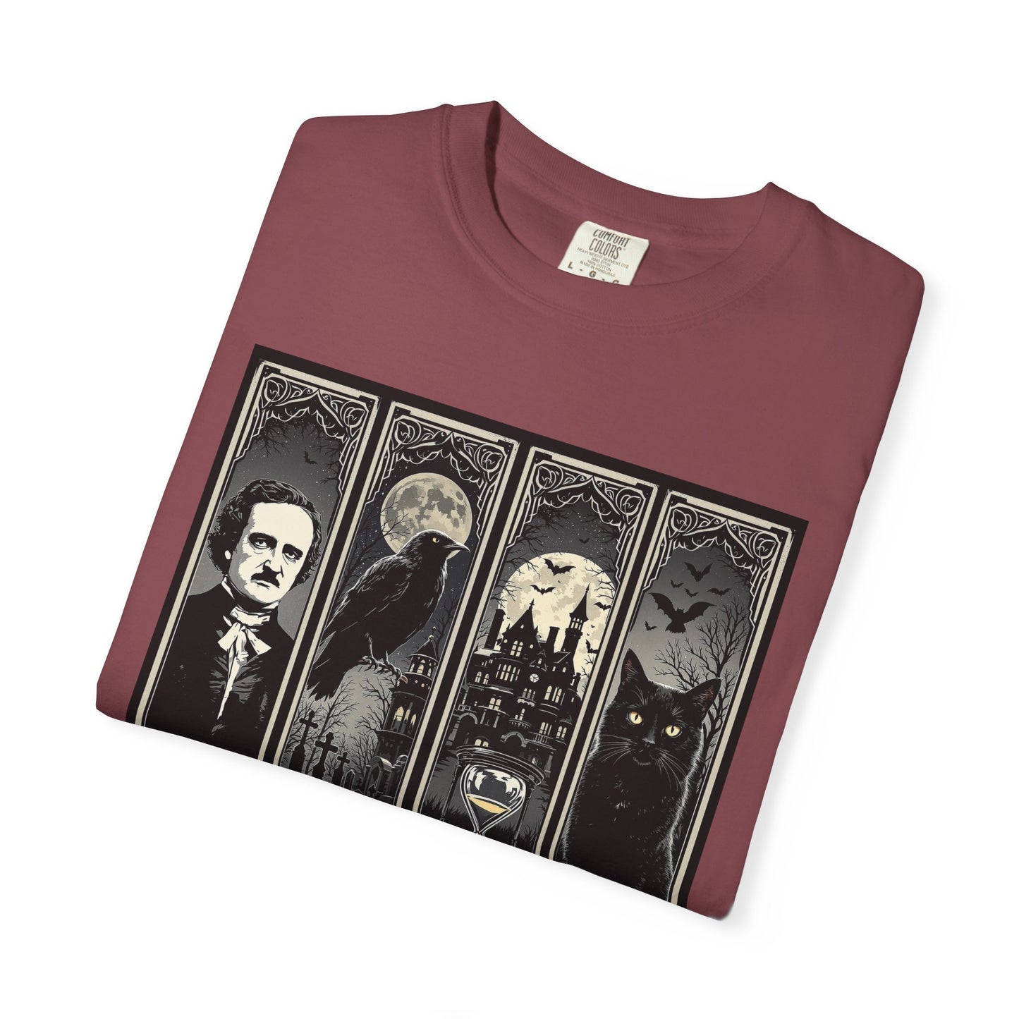 Edgar Allan Poe T-Shirt Gothic Graphic Tee The Raven Nevermore Quote Horror Literature Shirt Dark Academia Aesthetic Halloween Party Gift