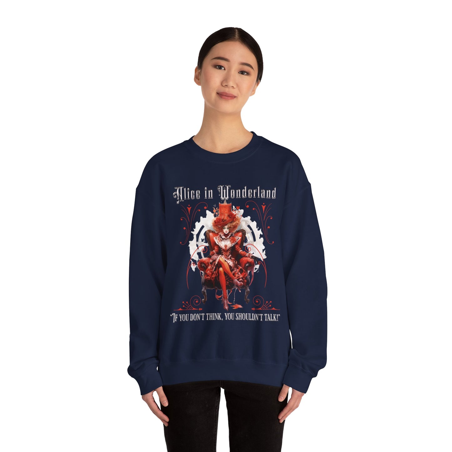 Queen of Hearts Sweatshirt, Alice In Wonderland Lewis Carroll Whimsigoth Academia Sweater Mad Hatter Tea Party Tee Bookish Booktok Gift Sweatshirt Printify