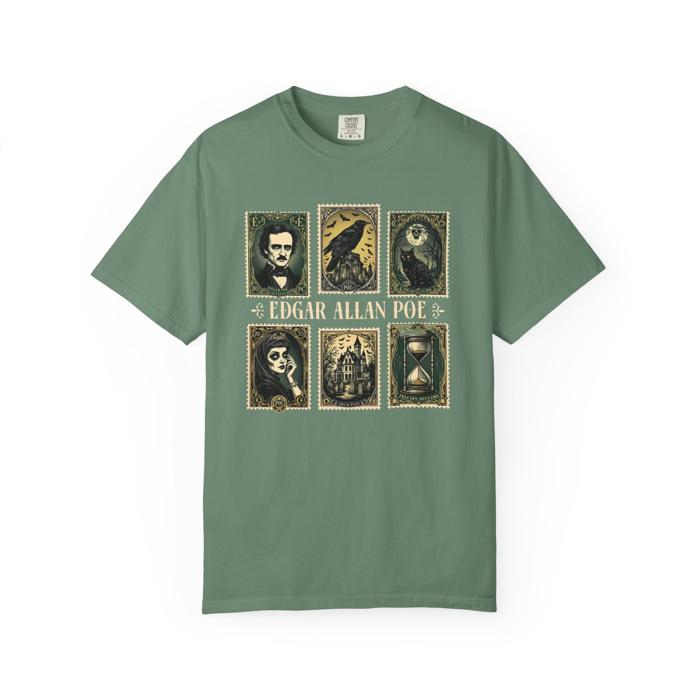 Edgar Allan Poe T-Shirt Gothic Graphic Tee The Raven Nevermore Quote Horror Literature Shirt Dark Academia Aesthetic Halloween Party Gift T-Shirt Printify Light Green S