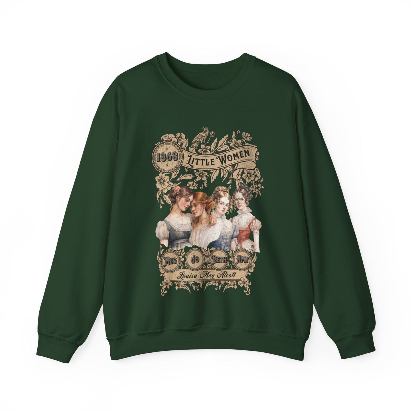 Little Women Sweatshirt, Louisa May Alcott Historical Romance Sweater, Bookish Literary Fan Art Gift, Gift for Her, Bookclub Crewneck Shirt Sweatshirt Printify S Forest Green