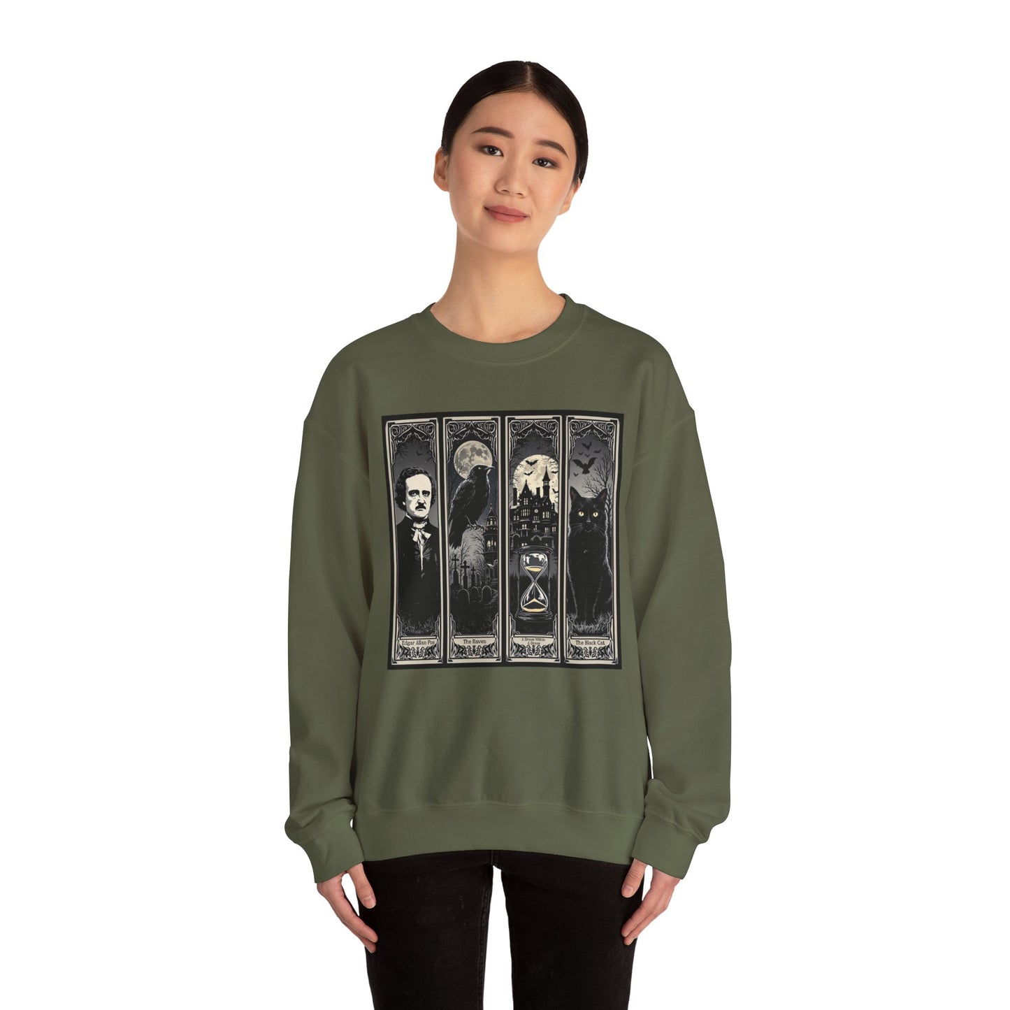 Edgar Allan Poe Sweatshirt The Raven Nevermore Gothic Horror Sweater Dark Academia Macabre Halloween Gift for Book Lovers Birthday Christmas Sweatshirt Printify