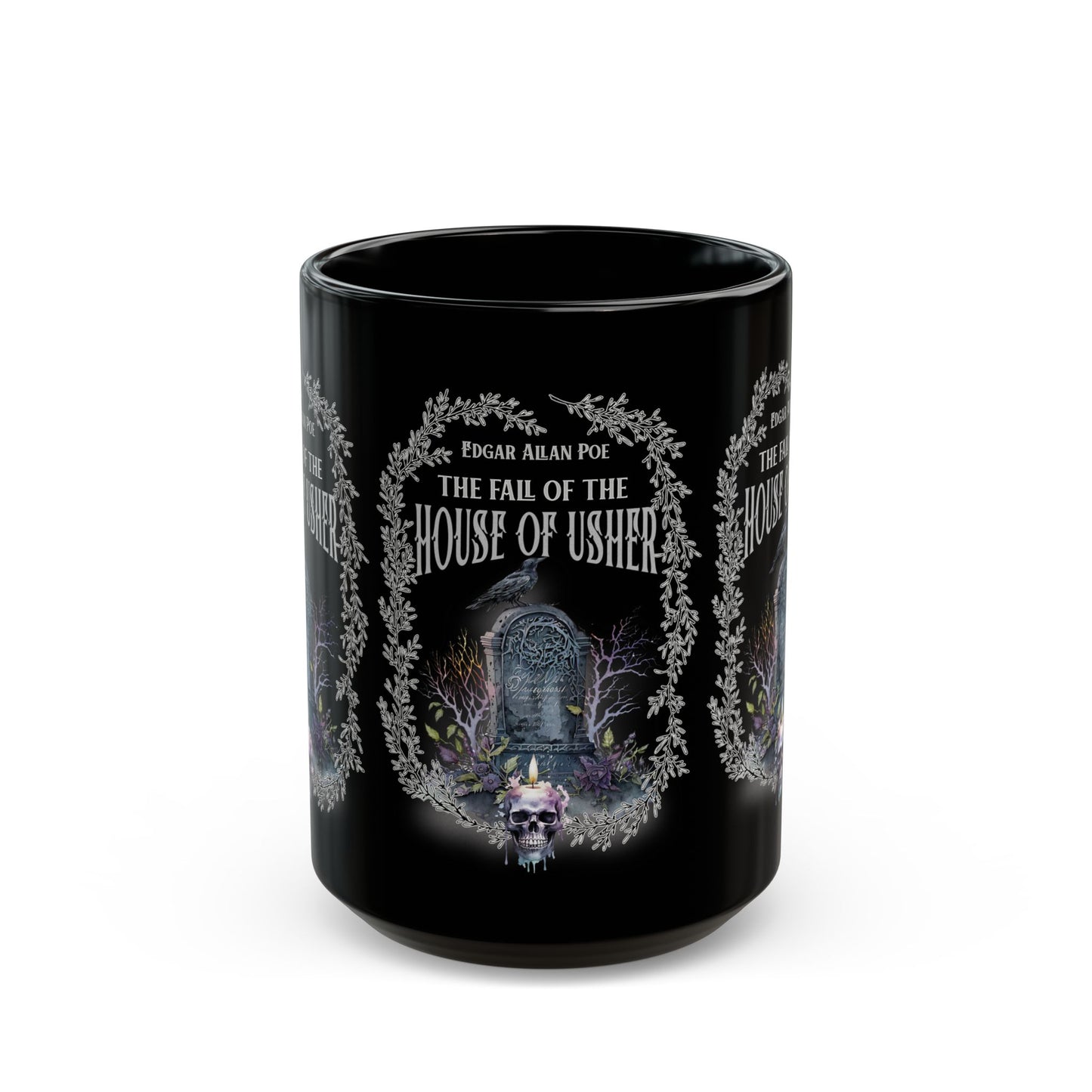 Edgar Allan Poe Coffee Mug The Raven The Fall Of The House of Usher Goth Haunting Horror Movie Books Dark Academia Halloween Bookclub Gift Mug Printify 15oz