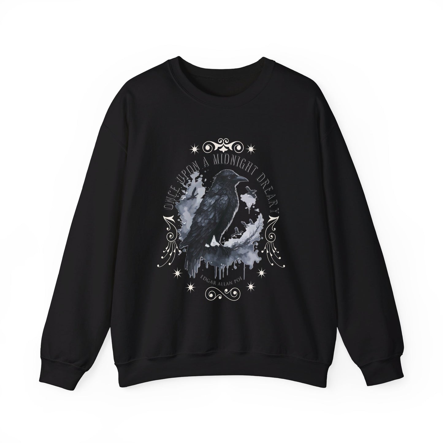 Edgar Allan Poe, The Raven Sweatshirt, Poet, Poetry Lover Sweater, Book Lover, Haunting Gothic Gift, Light, Dark Academia, Horror Movie Top Sweatshirt Printify S Black