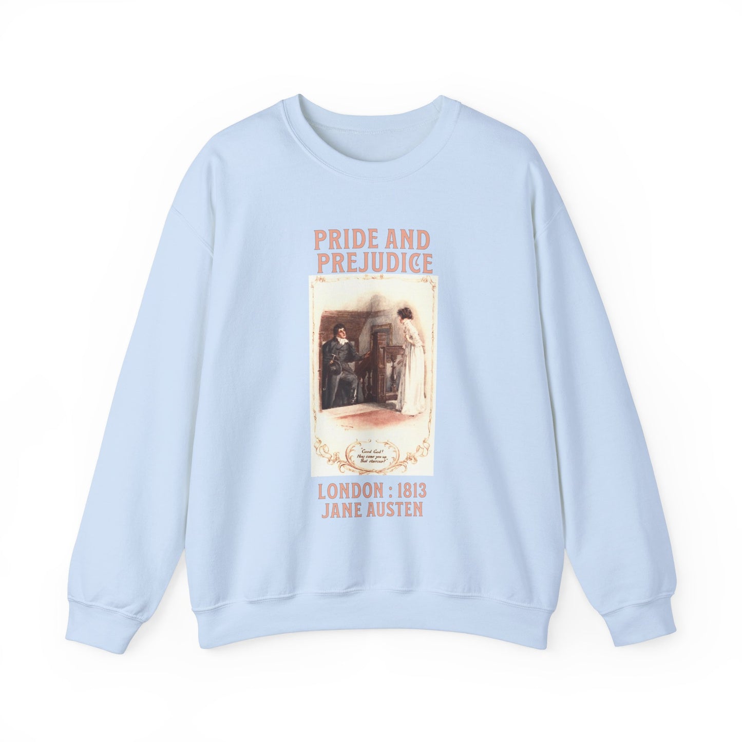 Jane Austen Sweatshirt, Pride & Prejudice Historical Romance Sweater, Bookish Literary Jane Austen Fan Art, Gift for Her, Bookclub Shirt Sweatshirt Printify S Light Blue