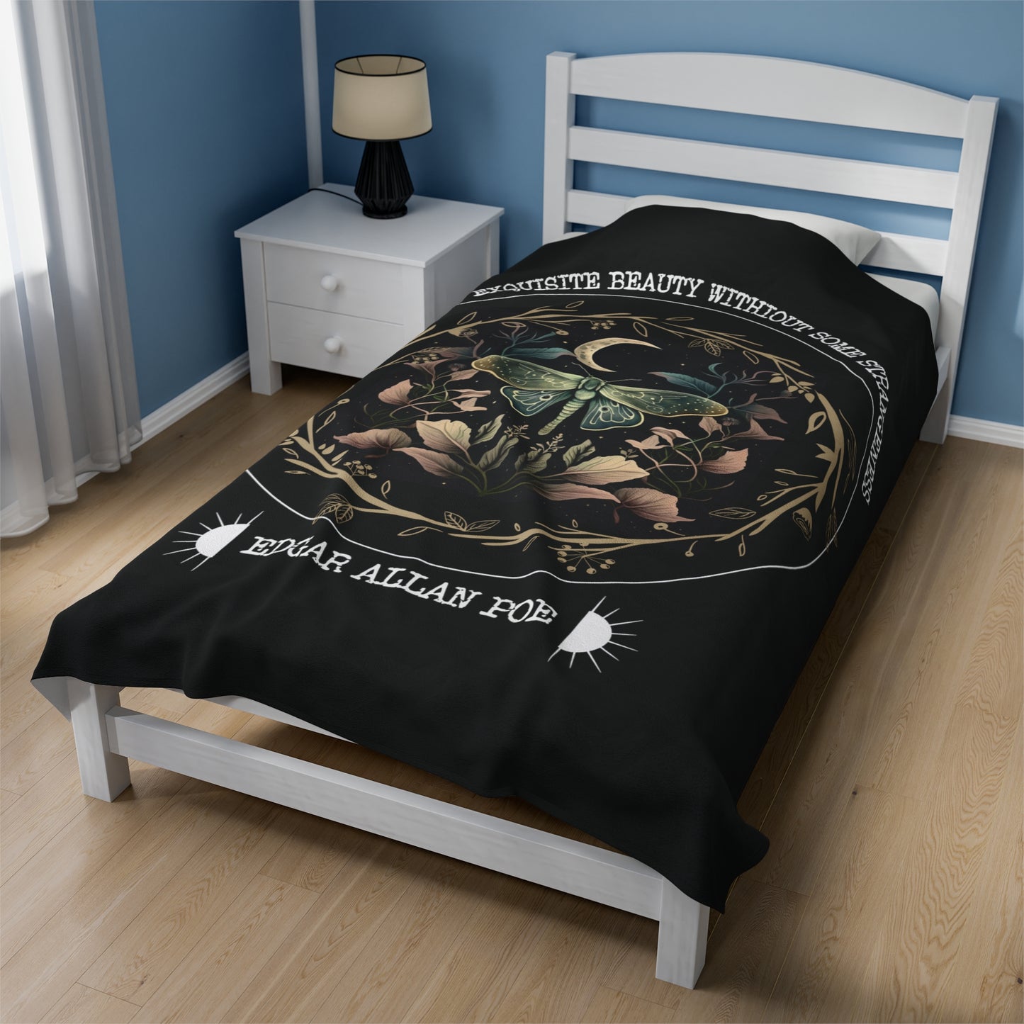 Edgar Allan Poe, Fairycore Nightgarden Throw Blanket, Book Lover Reading Blanket, Gothic Light, Dark Academia, Horror Movie Watching Blanket All Over Prints Printify