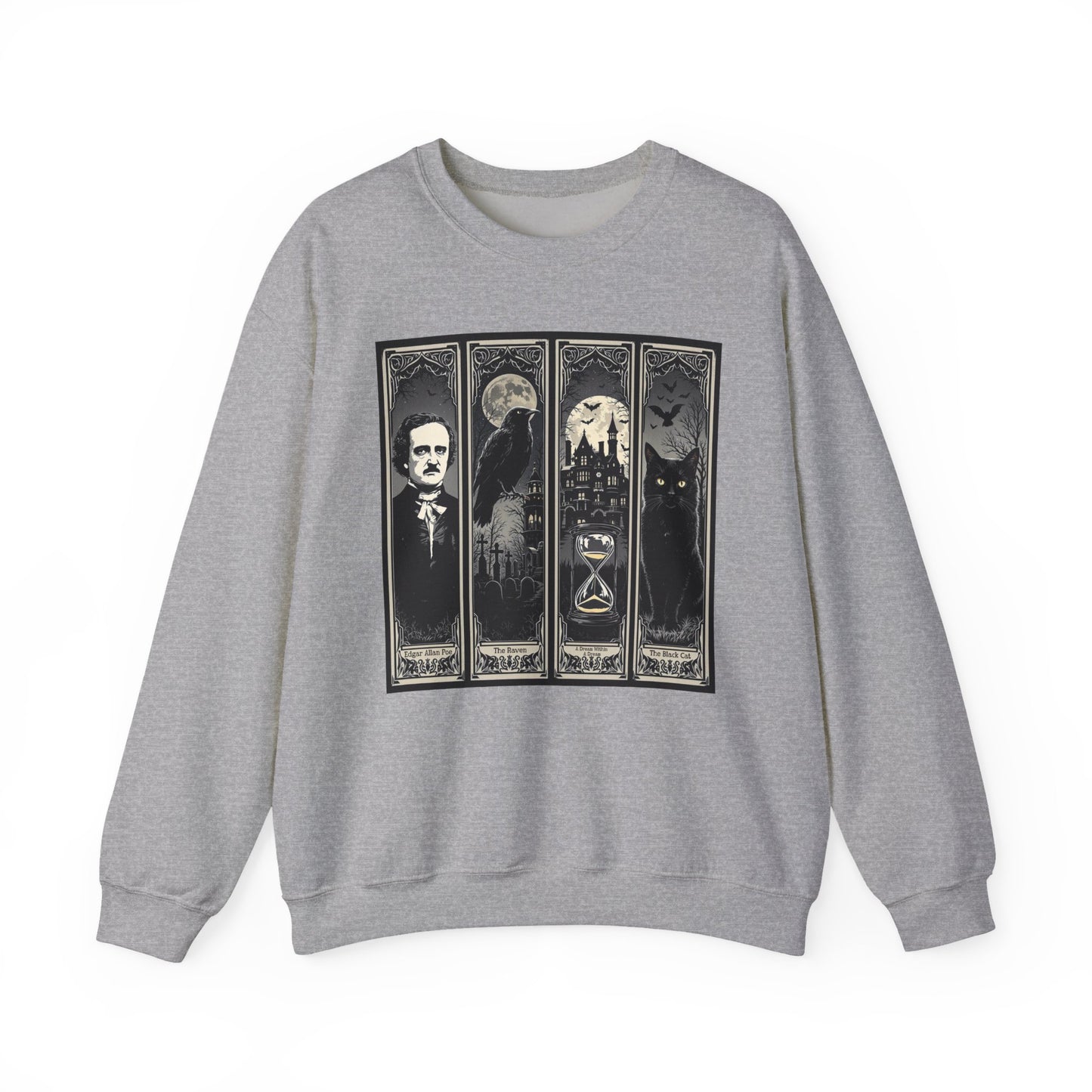 Edgar Allan Poe Sweatshirt The Raven Nevermore Gothic Horror Sweater Dark Academia Macabre Halloween Gift for Book Lovers Birthday Christmas Sweatshirt Printify Sport Grey S