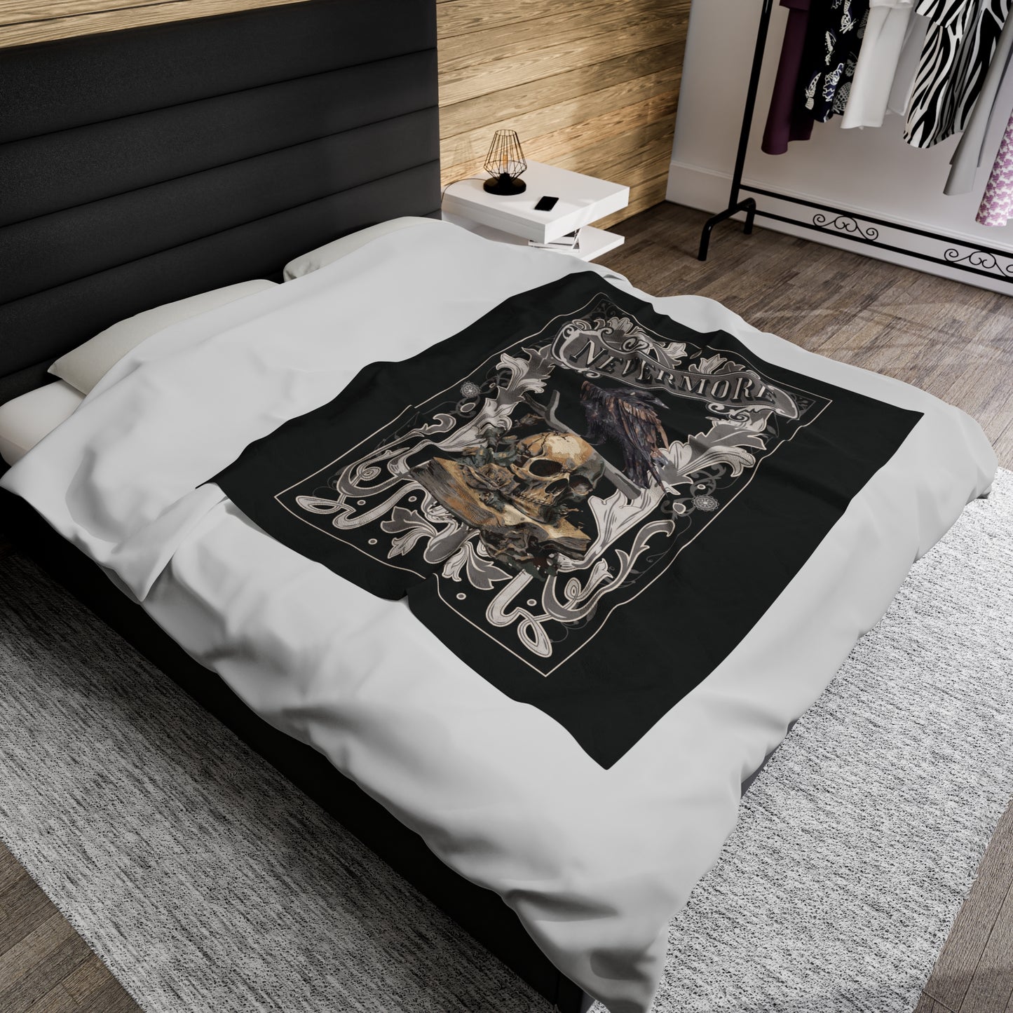 Edgar Allan Poe, Nevermore The Raven Throw Blanket, Book Lover Reading Blanket, Gothic, Light, Dark Academia, Horror Movie Watching Blanket All Over Prints Printify