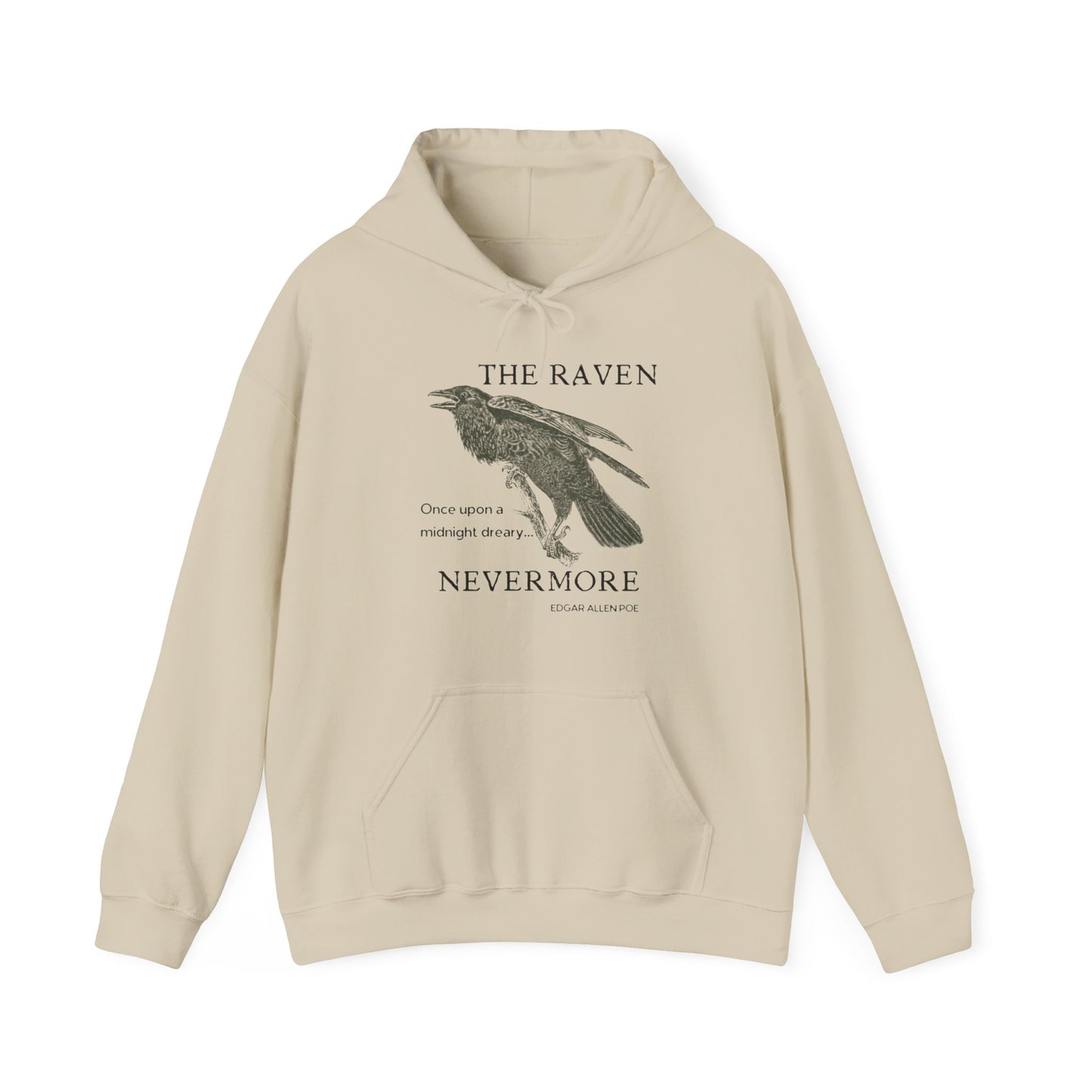 Halloween Vintage The Raven Hoodie, Spooky Season Sweater, Trick or Treating Shirt, Halloween Party Top, Edgar Allen Poe, Nevermore, Gothic Hoodie Printify Sand S