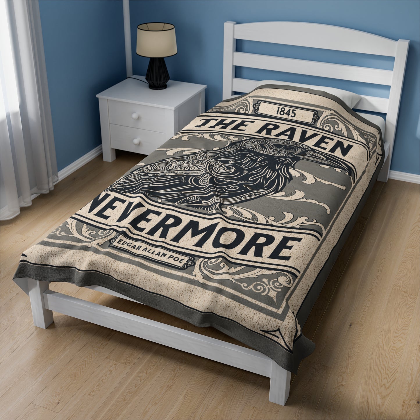 Edgar Allan Poe, Nevermore The Raven Throw Blanket, Book Lover Reading Blanket, Gothic Light, Dark Academia, Horror Movie Watching Blanket All Over Prints Printify