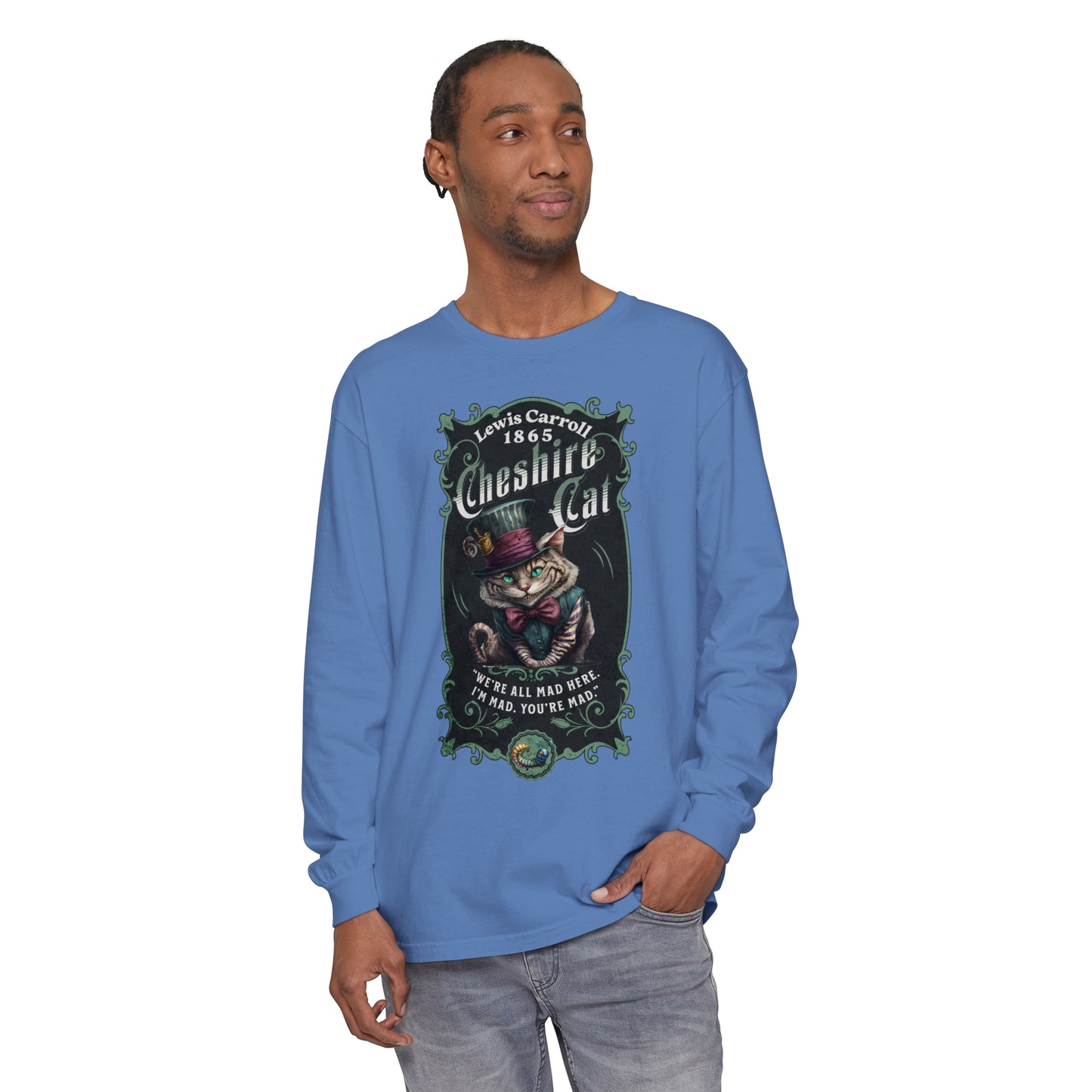 Cheshire Cat Long Sleeve Shirt, Alice in Wonderland, Lewis Carroll Dark Academia TShirt Mad Hatter Tea Party Bookish Book Lover Booktok Gift Long-sleeve Printify