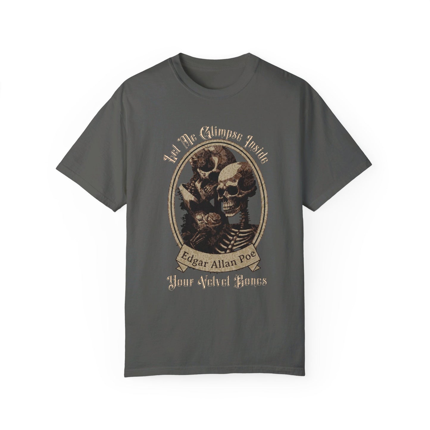 Edgar Allan Poe Shirt, Your Velvet Bones Tee, Book, Reading Lover Shirt, Halloween, Gothic, Light Academia Gifts, Comfort Colours TShirt T-Shirt Printify Pepper S