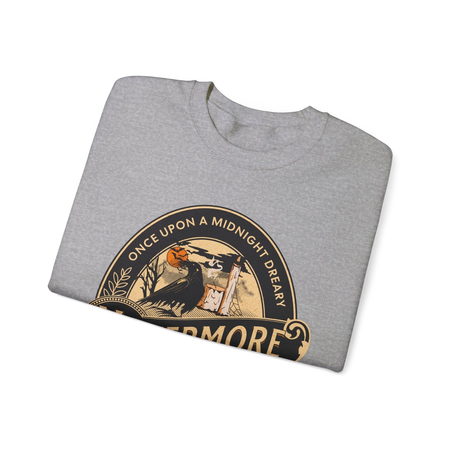 Edgar Allan Poe, Sleeve Print Nevermore The Raven Sweatshirt, Book Lover, Halloween, Haunting Gothic Gift, Light, Dark Academia, Horror Movie Sweater Sweatshirt Printify
