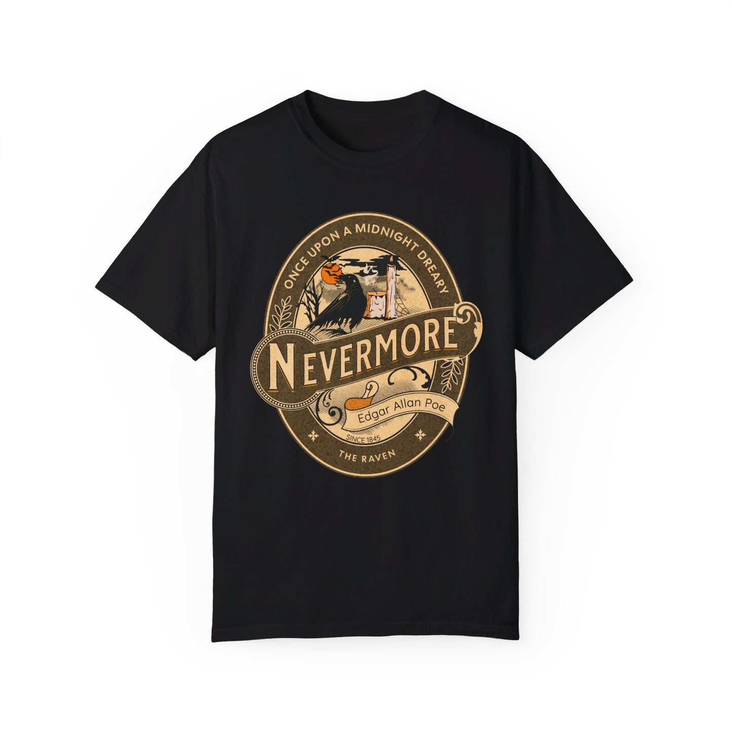 Edgar Allan Poe Shirt, Nevermore The Raven Tee, Book, Reading Lover Shirt, Halloween, Gothic, Light Academia Gifts, Comfort Colours TShirt T-Shirt Printify Black S