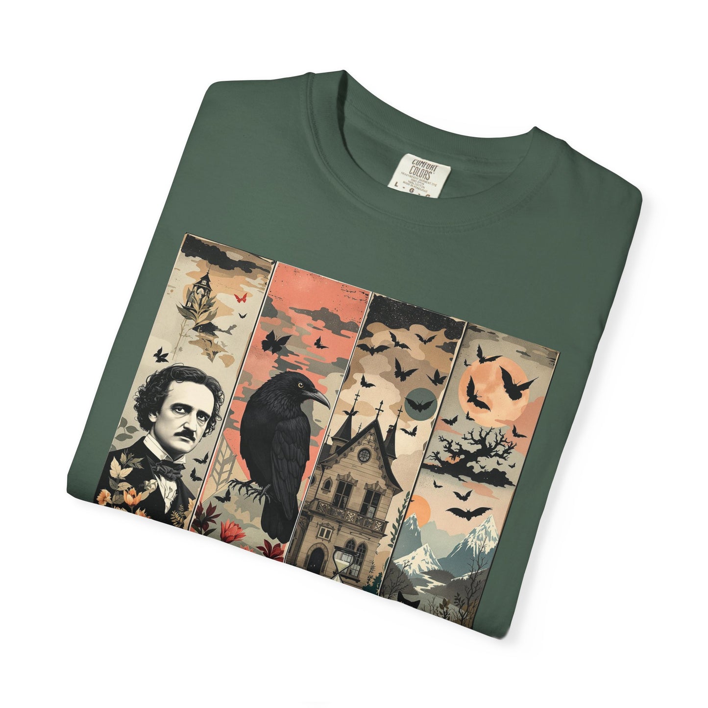 Edgar Allan Poe T-Shirt Gothic Graphic Tee The Raven Nevermore Quote Horror Literature Shirt Dark Academia Aesthetic Halloween Party Gift