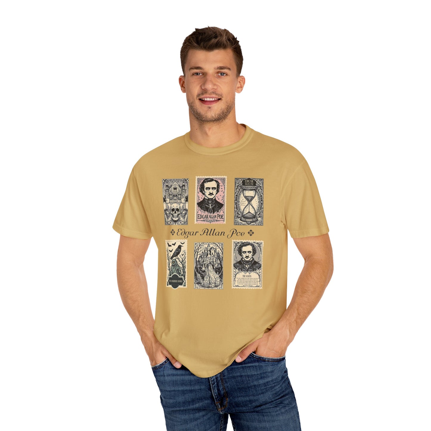 Edgar Allan Poe T-Shirt Gothic Graphic Tee The Raven Nevermore Quote Horror Literature Shirt Dark Academia Aesthetic Halloween Party Gift
