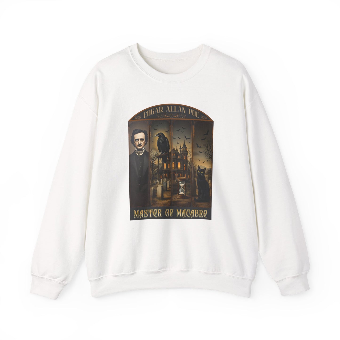 Edgar Allan Poe Sweatshirt The Raven Nevermore Gothic Horror Sweater Dark Academia Macabre Halloween Gift for Book Lovers Birthday Christmas Sweatshirt Printify White S