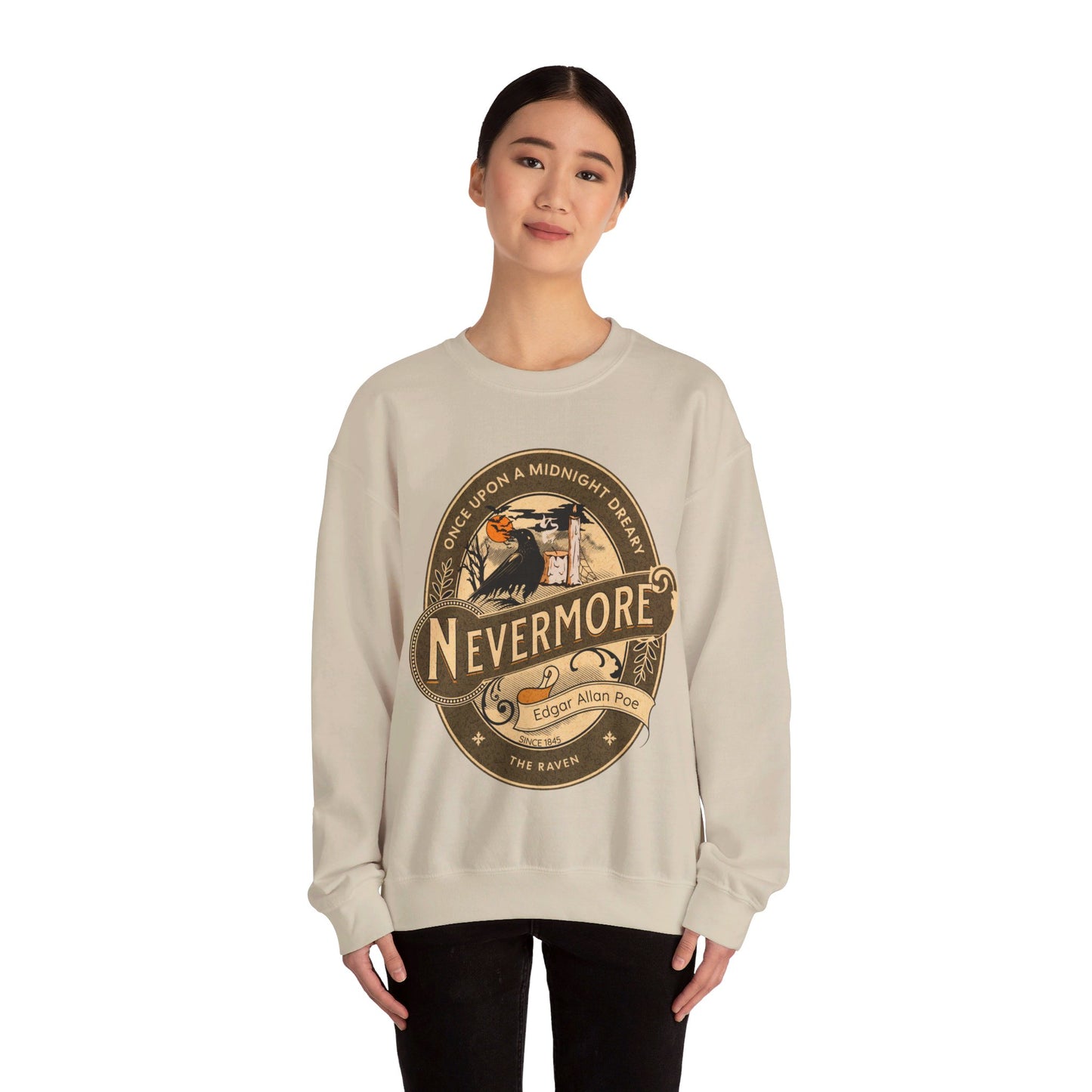 Edgar Allan Poe, Nevermore The Raven Sweatshirt, Book Lover, Halloween, Haunting Gothic Gift, Light, Dark Academia, Horror Movie Sweater Sweatshirt Printify