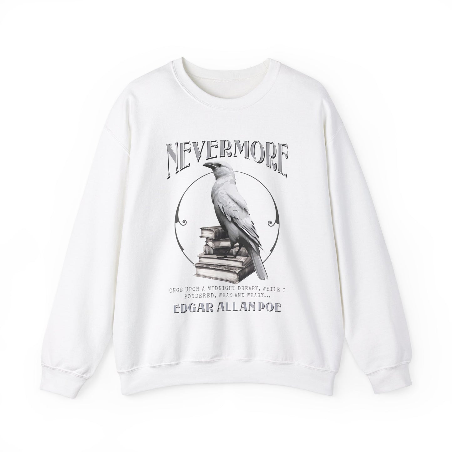 The White Raven Edgar Allan Poe Nevermore Sweatshirt Book Lover Halloween Haunting Gothic Gift Light Dark Academia Horror Movie Bookclub Sweater Sweatshirt Printify S White
