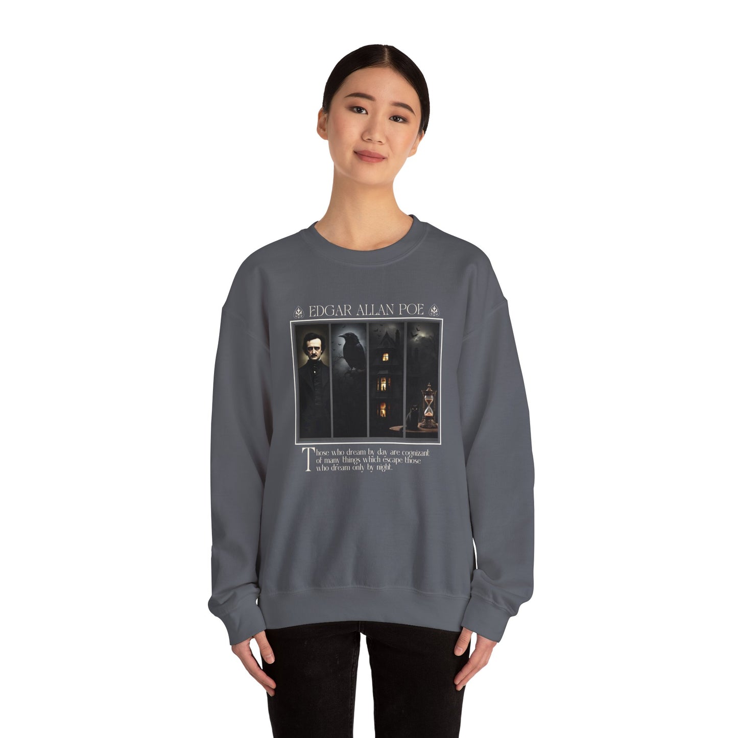 Edgar Allan Poe Sweatshirt The Raven Nevermore Gothic Horror Sweater Dark Academia Macabre Halloween Gift for Book Lovers Birthday Christmas