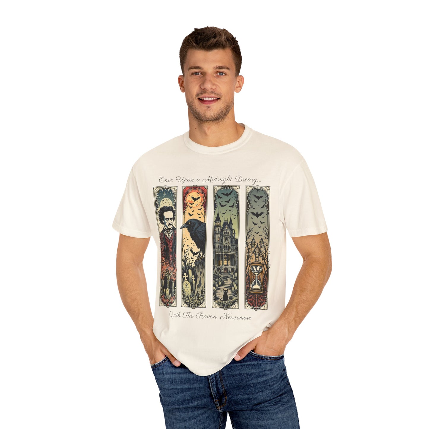 Edgar Allan Poe T-Shirt Gothic Graphic Tee The Raven Nevermore Quote Horror Literature Shirt Dark Academia Aesthetic Halloween Party Gift T-Shirt Printify
