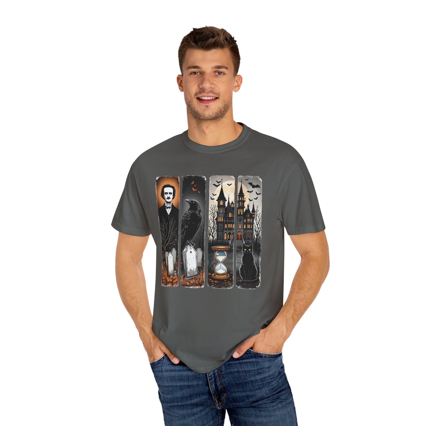 Edgar Allan Poe T-Shirt Gothic Graphic Tee The Raven Nevermore Quote Horror Literature Shirt Dark Academia Aesthetic Halloween Party Gift