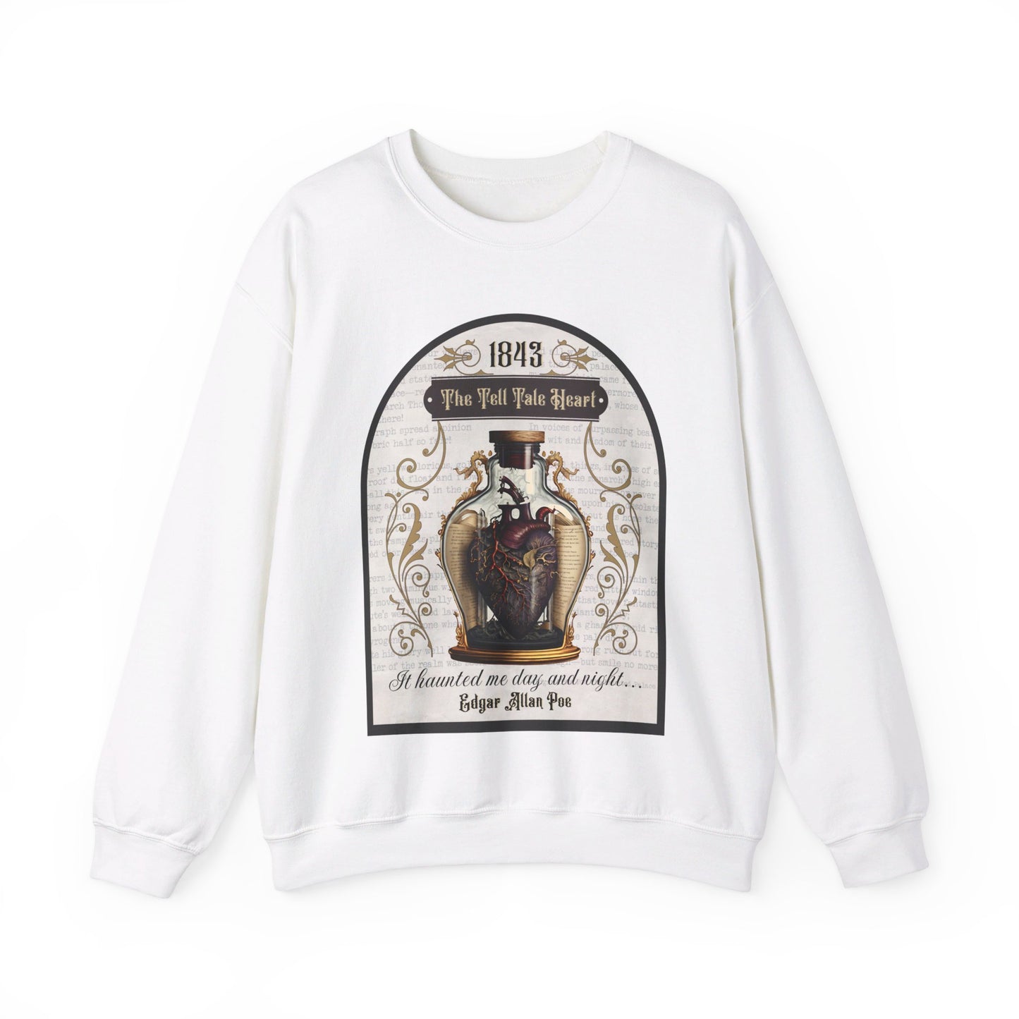 Edgar Allan Poe, The Tell Tale Heart Sweatshirt, Book Lover, Halloween, Haunting Gothic Gift, Light, Dark Academia, Horror Movie Sweater Sweatshirt Printify S White