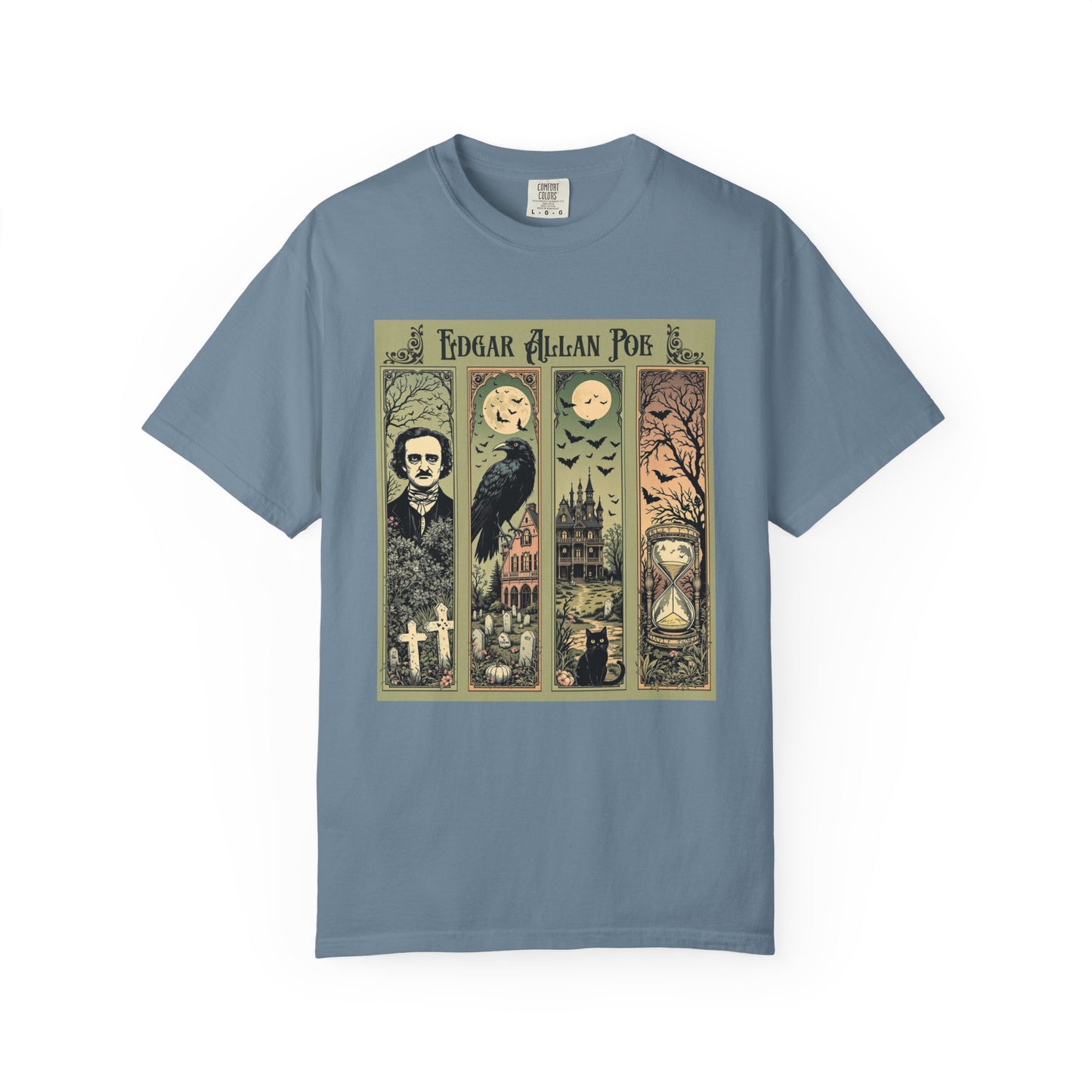 Edgar Allan Poe T-Shirt Gothic Graphic Tee The Raven Nevermore Quote Horror Literature Shirt Dark Academia Aesthetic Halloween Party Gift T-Shirt Printify Ice Blue S