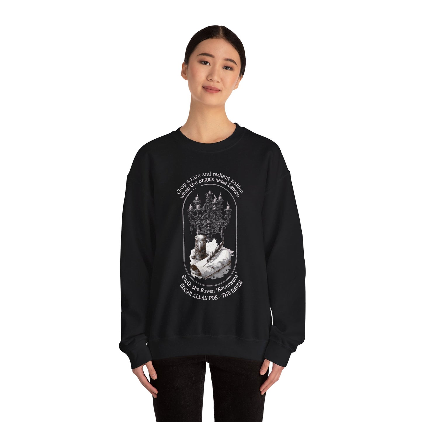 Edgar Allan Poe, Nevermore The Raven Sweatshirt, Book Lover, Halloween, Haunting Gothic Gift, Light, Dark Academia, Horror Movie Sweater Sweatshirt Printify