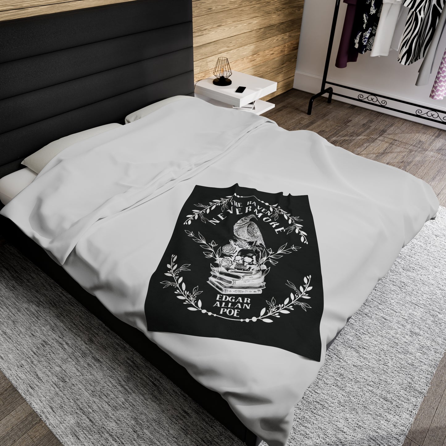 Edgar Allan Poe, Nevermore The Raven Throw Blanket, Book Lover Reading Blanket, Gothic, Light, Dark Academia, Horror Movie Watching Blanket All Over Prints Printify