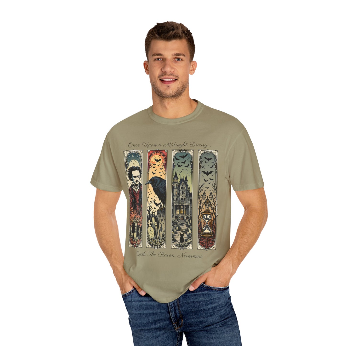 Edgar Allan Poe T-Shirt Gothic Graphic Tee The Raven Nevermore Quote Horror Literature Shirt Dark Academia Aesthetic Halloween Party Gift