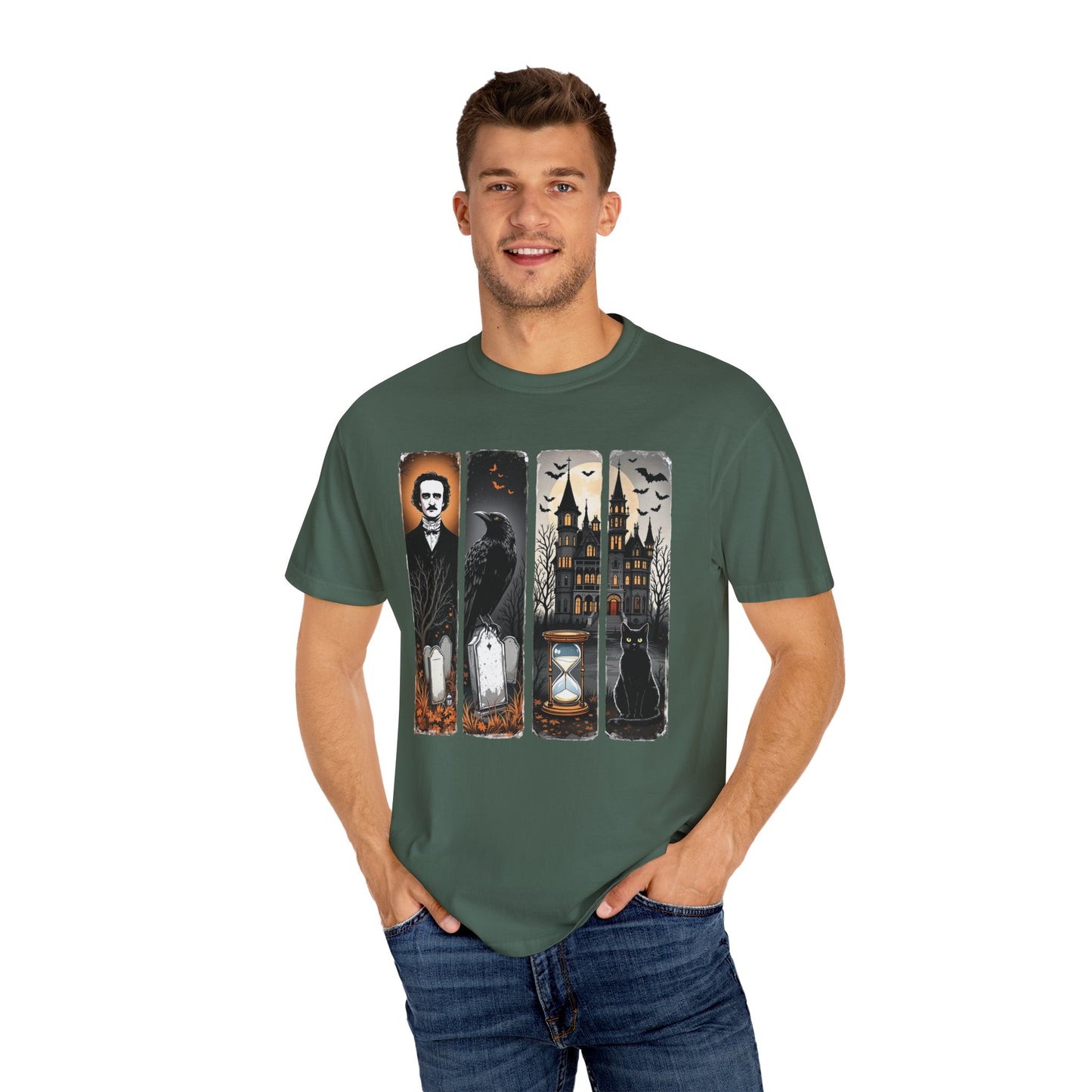 Edgar Allan Poe T-Shirt Gothic Graphic Tee The Raven Nevermore Quote Horror Literature Shirt Dark Academia Aesthetic Halloween Party Gift