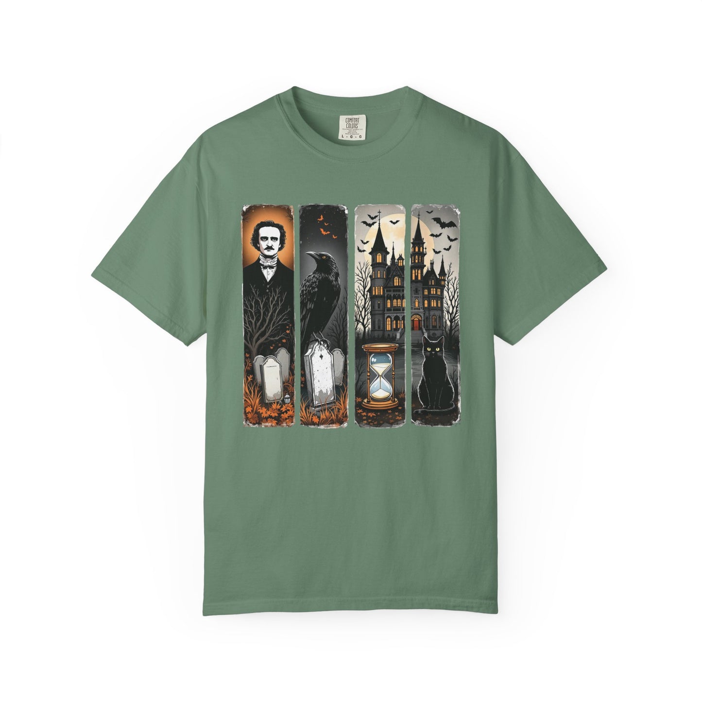 Edgar Allan Poe T-Shirt Gothic Graphic Tee The Raven Nevermore Quote Horror Literature Shirt Dark Academia Aesthetic Halloween Party Gift T-Shirt Printify Light Green S