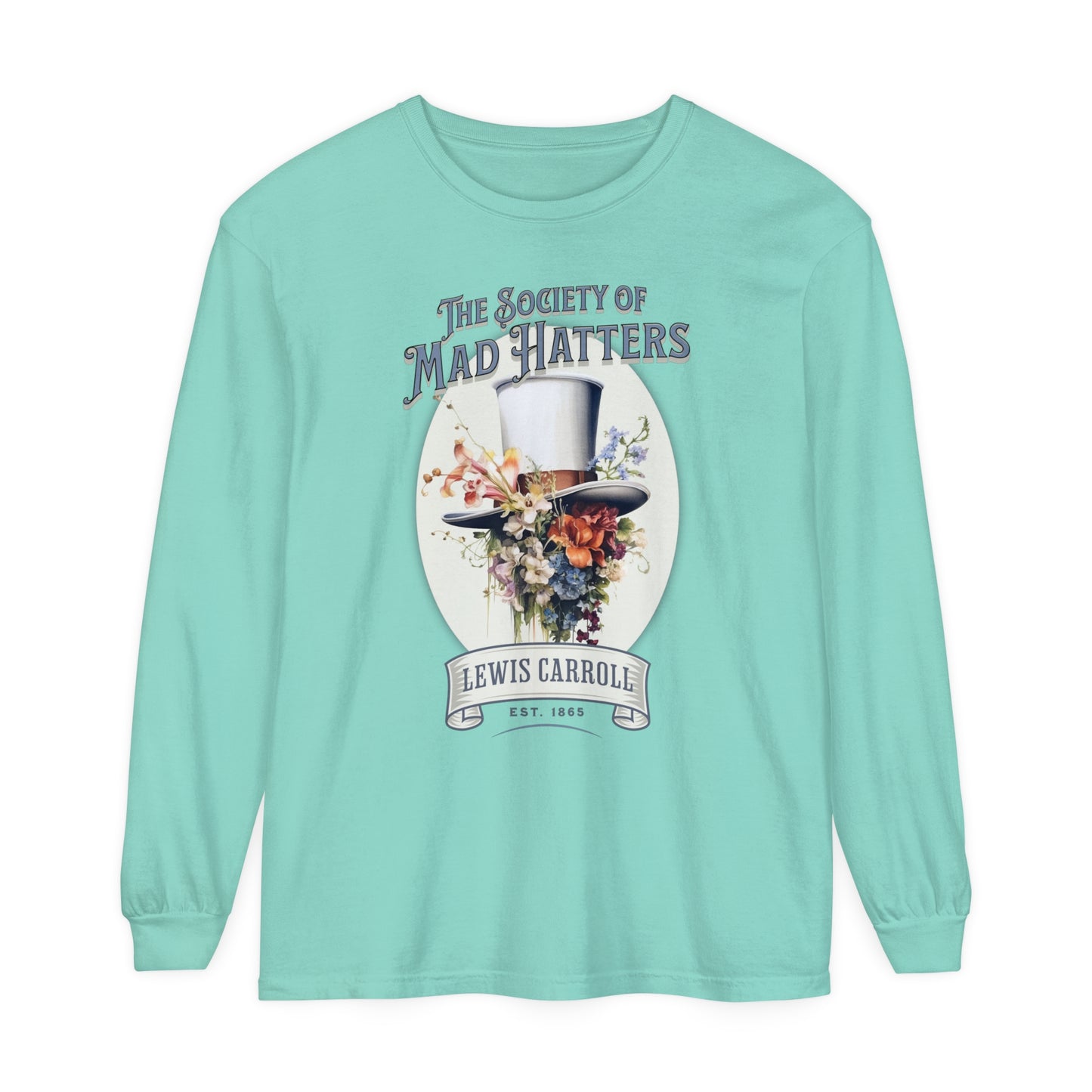 Alice in Wonderland Long Sleeve Shirt, Vintage Lewis Carroll The Mad Hatter TShirt, Tea Party, Queen of Hearts Bookish Booktok Academia Gift Long-sleeve Printify Island Reef S