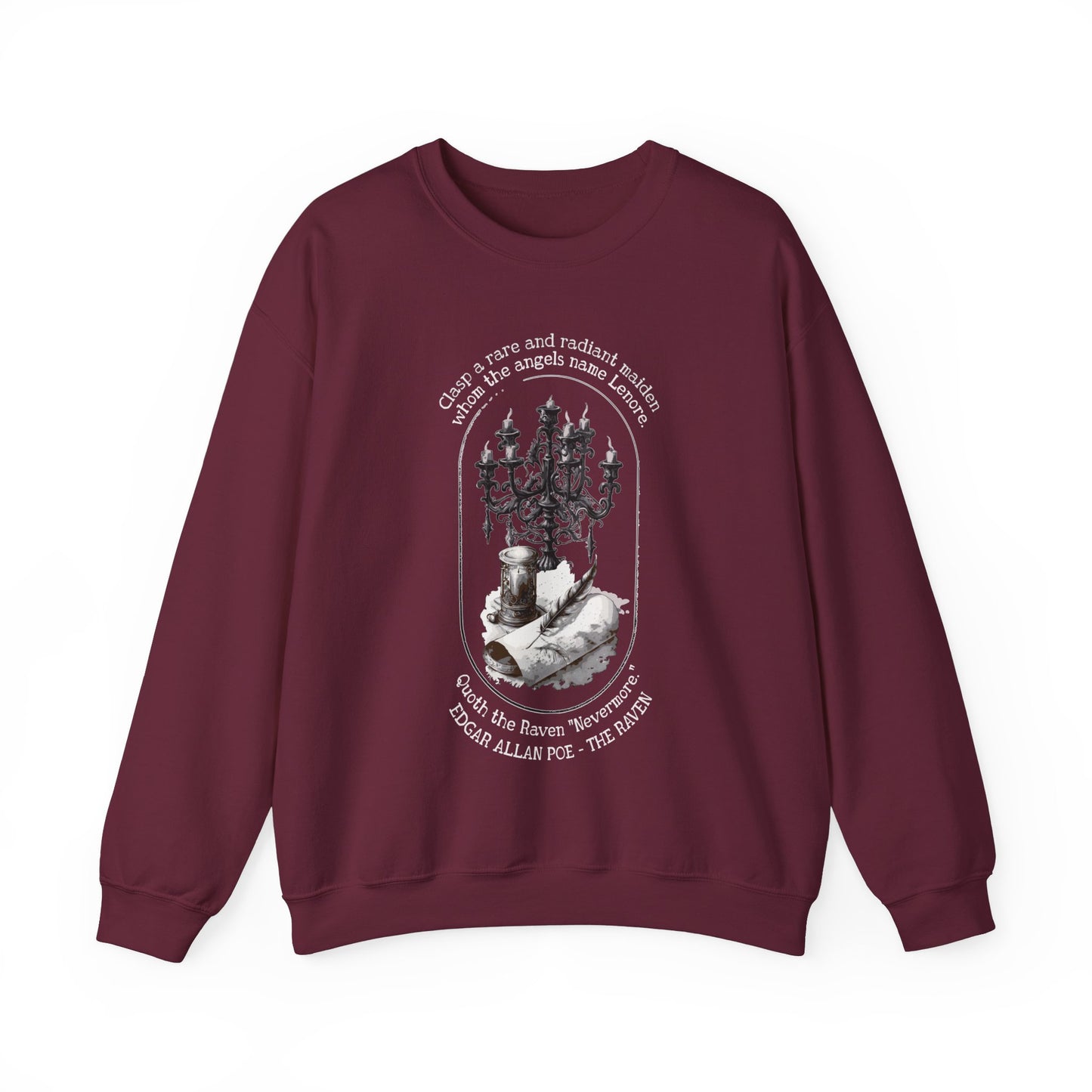 Edgar Allan Poe, Nevermore The Raven Sweatshirt, Book Lover, Halloween, Haunting Gothic Gift, Light, Dark Academia, Horror Movie Sweater Sweatshirt Printify S Maroon