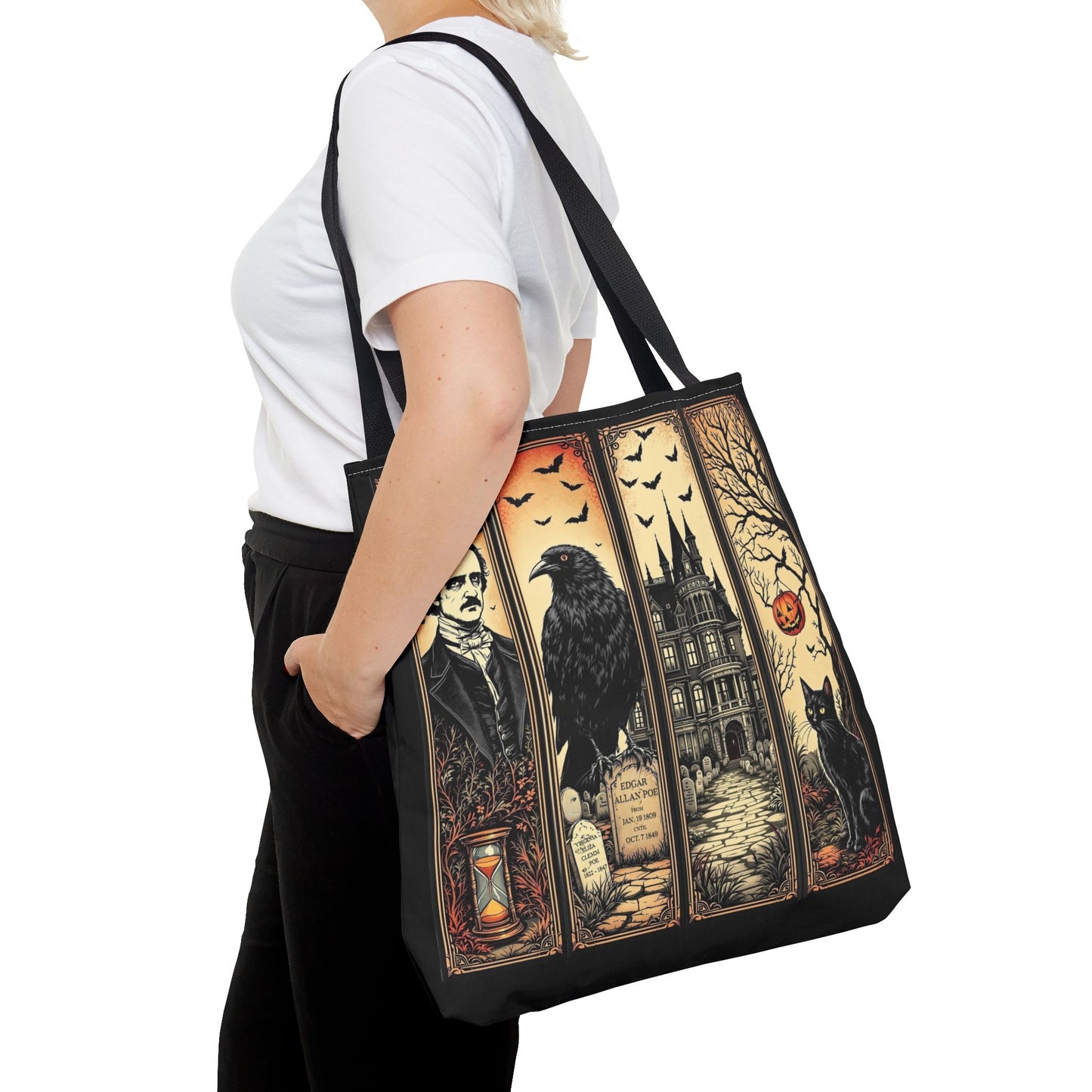 Edgar Allan Poe Tote Bag Gothic Literary Gift for Book Lover Dark Academia Macabre Accessory Halloween Tote Fall School Bag for Poetember Bags Printify