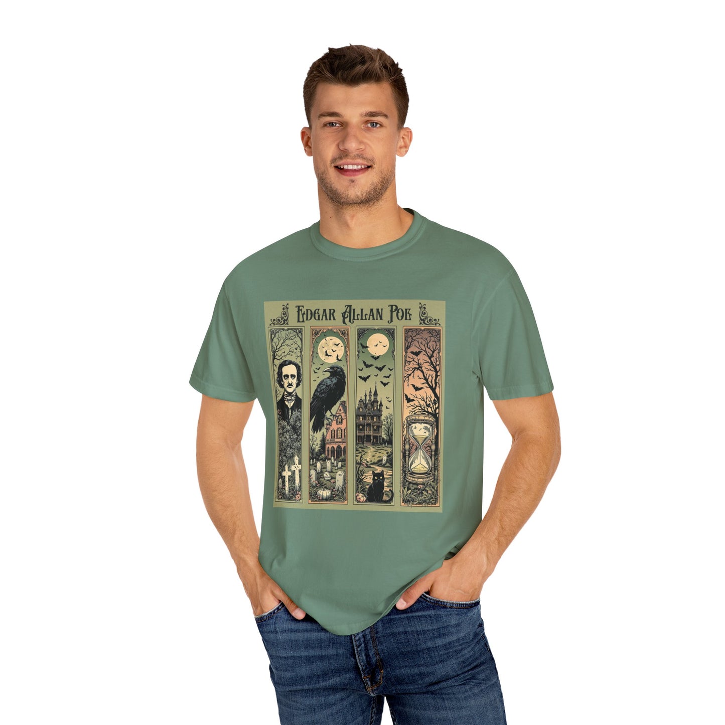 Edgar Allan Poe T-Shirt Gothic Graphic Tee The Raven Nevermore Quote Horror Literature Shirt Dark Academia Aesthetic Halloween Party Gift
