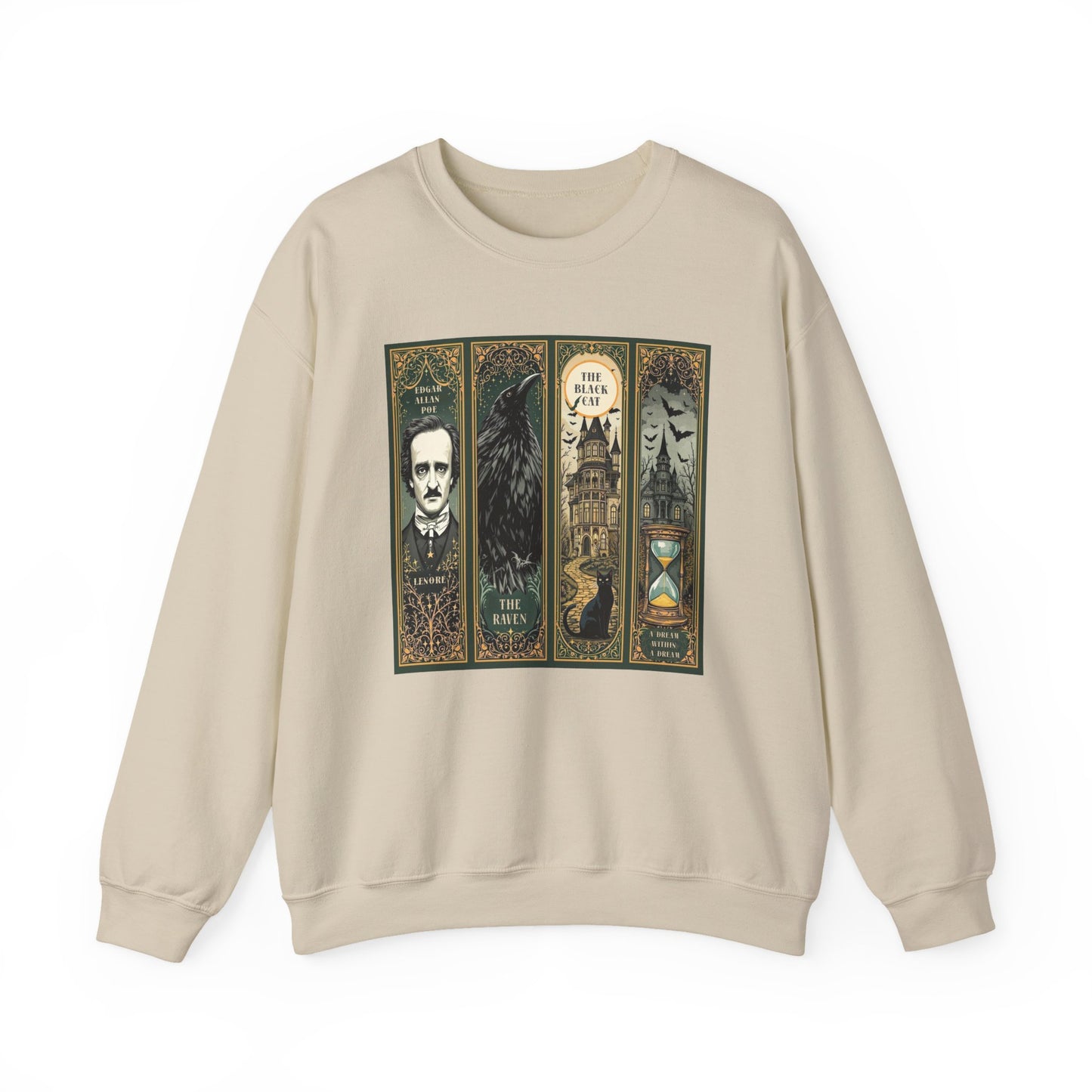 Edgar Allan Poe Sweatshirt The Raven Nevermore Gothic Horror Sweater Dark Academia Macabre Halloween Gift for Book Lovers Birthday Christmas Sweatshirt Printify Sand S