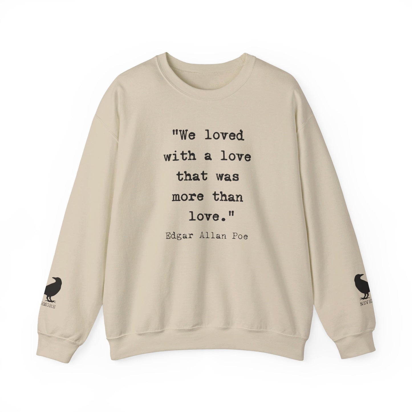 Edgar Allan Poe Sleeve Print Vintage Raven Poem Sweatshirt, Poetry Book Lover Sweater, Haunting Gothic Gift, Light, Dark Academia, Nevermore Sweatshirt Printify S Sand