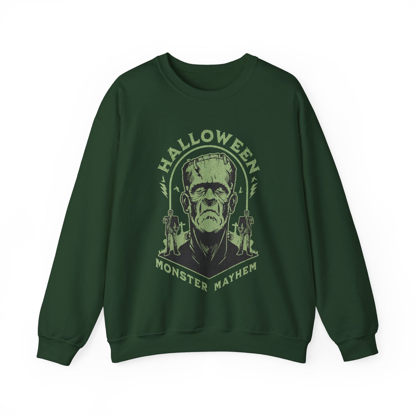 Vintage Halloween Frankenstein Monster Graphic Sweatshirt, Creepy Spooky Book Lover Gift, Horror Movie, Fall Festival Party Sweater. Sweatshirt Printify S Forest Green